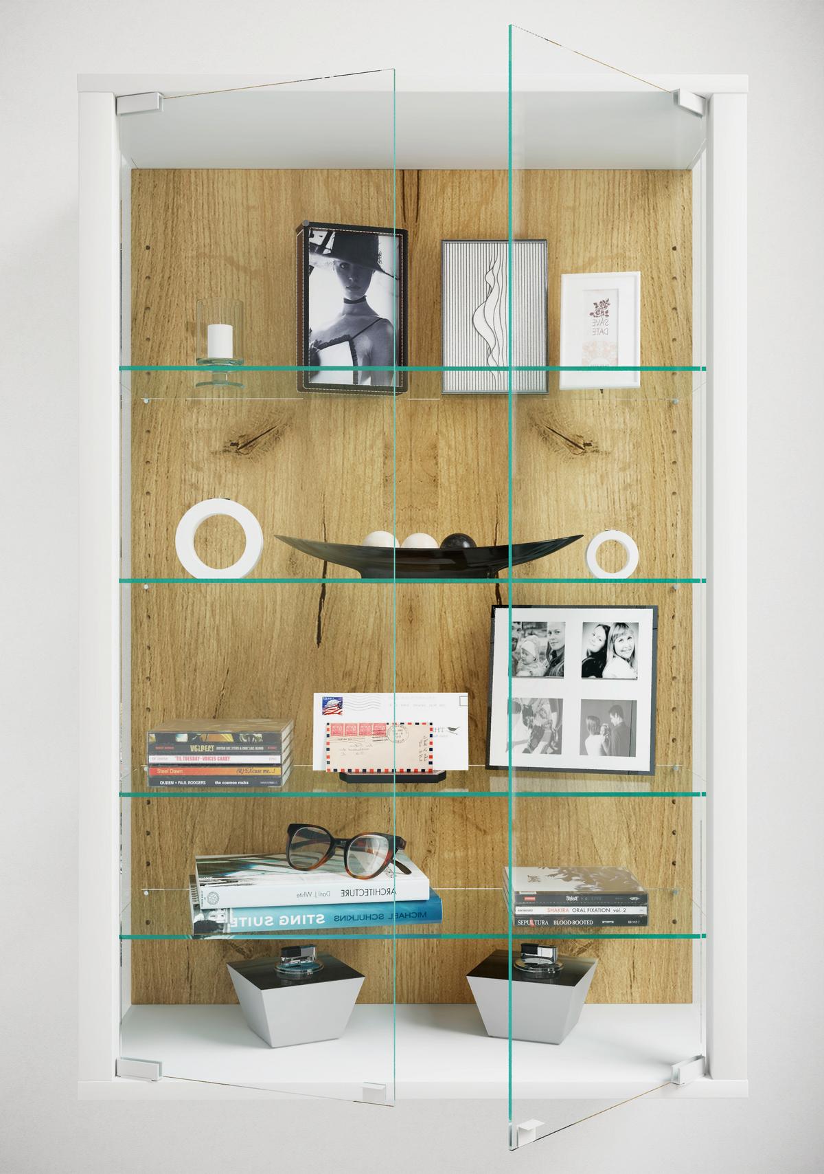 Hängevitrine Udina Weiß/Honigeiche B: 59 cm - Honigeiche/Klar, Design, Glas/Holzwerkstoff (59/91/25cm) - Livetastic