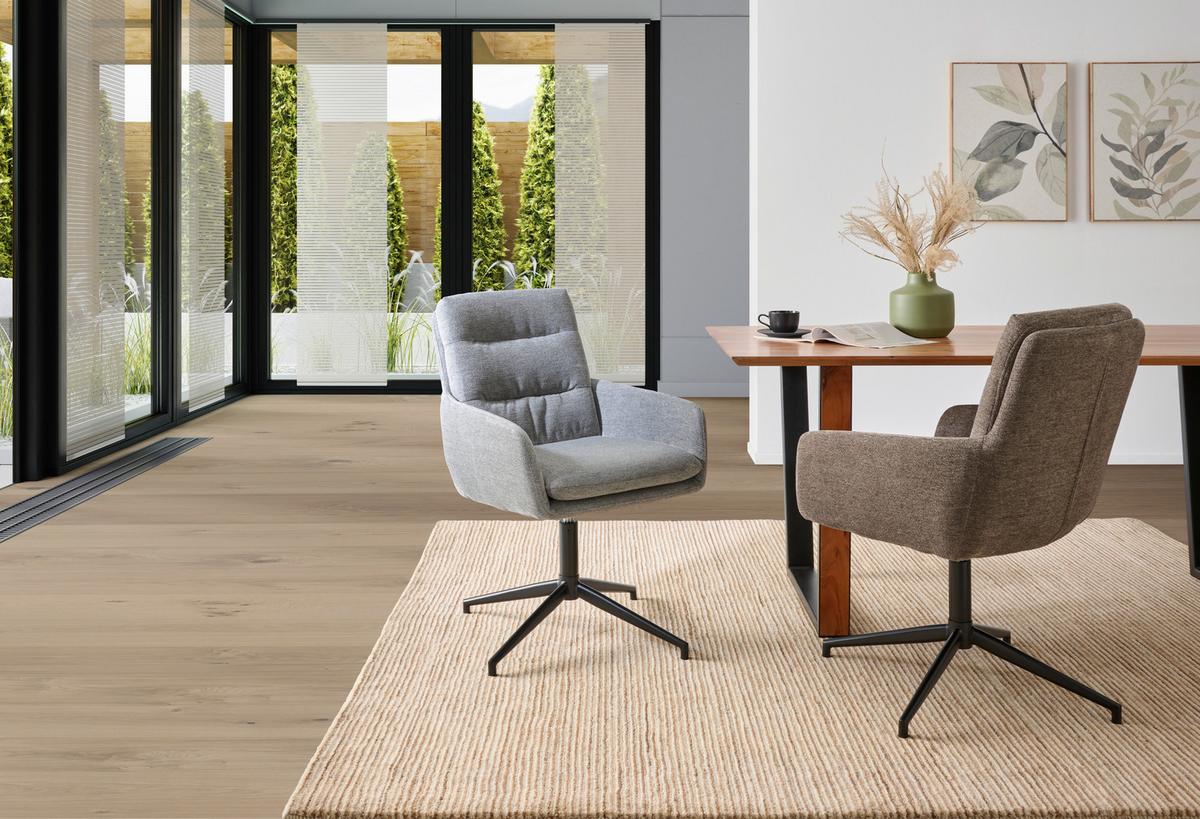 Armlehnstuhl Patrice Grau, Sitzfl. 360° Drehbar - Schwarz/Grau, Design, Holz/Textil (57/88/67cm) - MID.YOU