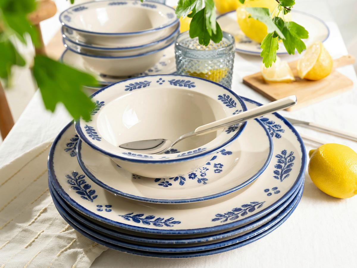 Tafelservice Rondo Steinzeug, Weiß/Blau, 12 -Teilig. - Blau/Weiß, Basics, Keramik - Creatable