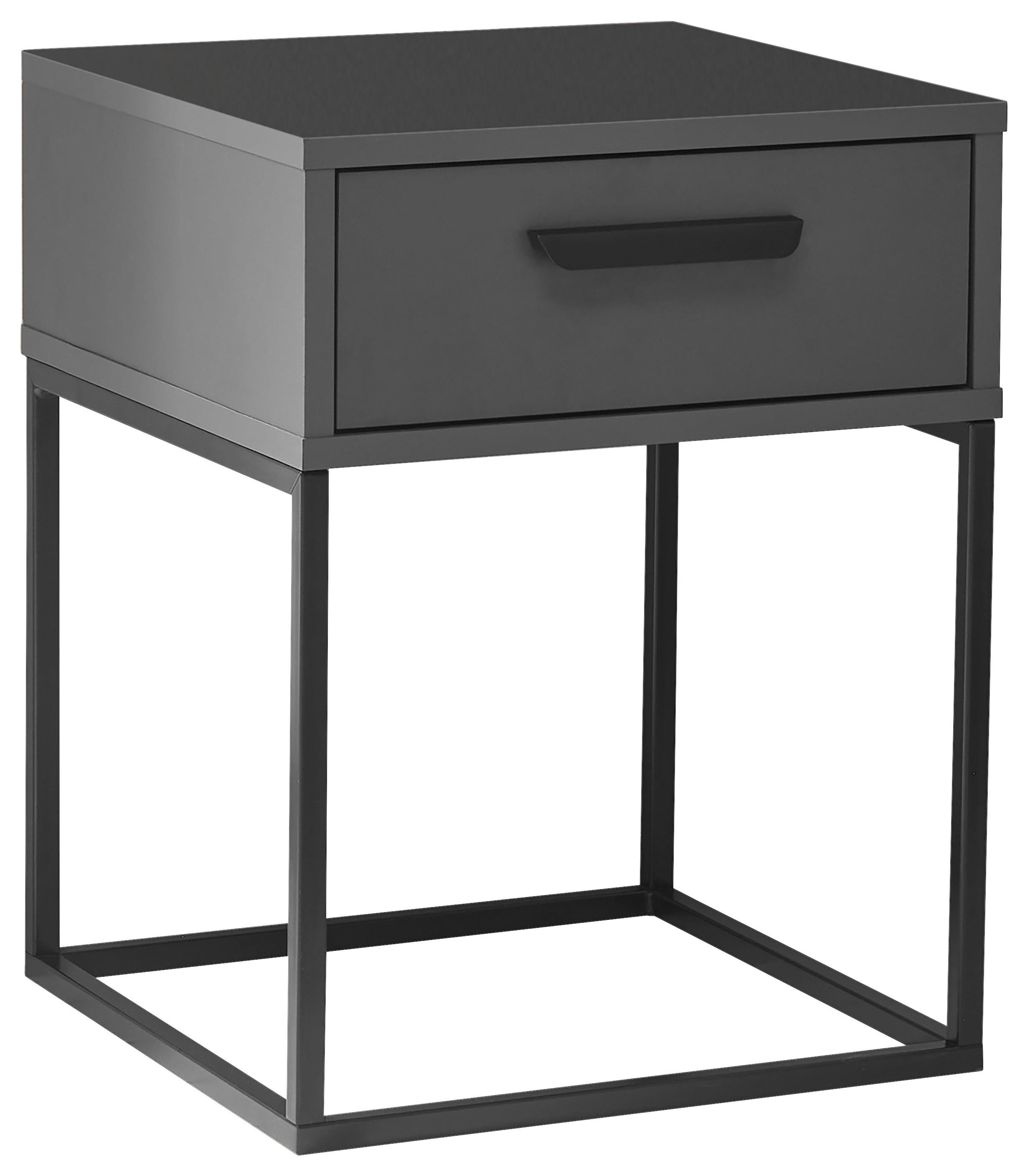 Nachtkästchen Graphit/schwarz H: 52 Cm Suna - Graphitfarben/Schwarz, MODERN, Holzwerkstoff/Metall (40/52/38,5cm) - Livetastic