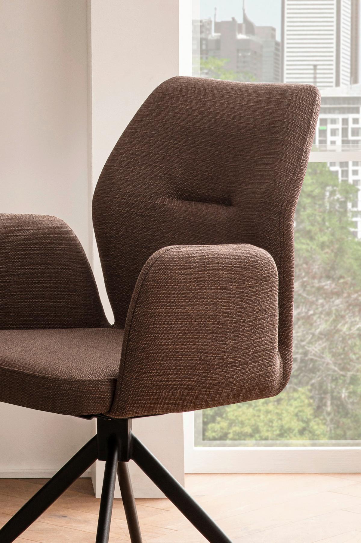 Armlehnstuhl Braun B: 59cm - Schwarz/Braun, MODERN, Textil/Metall (59/88/58cm) - Livetastic