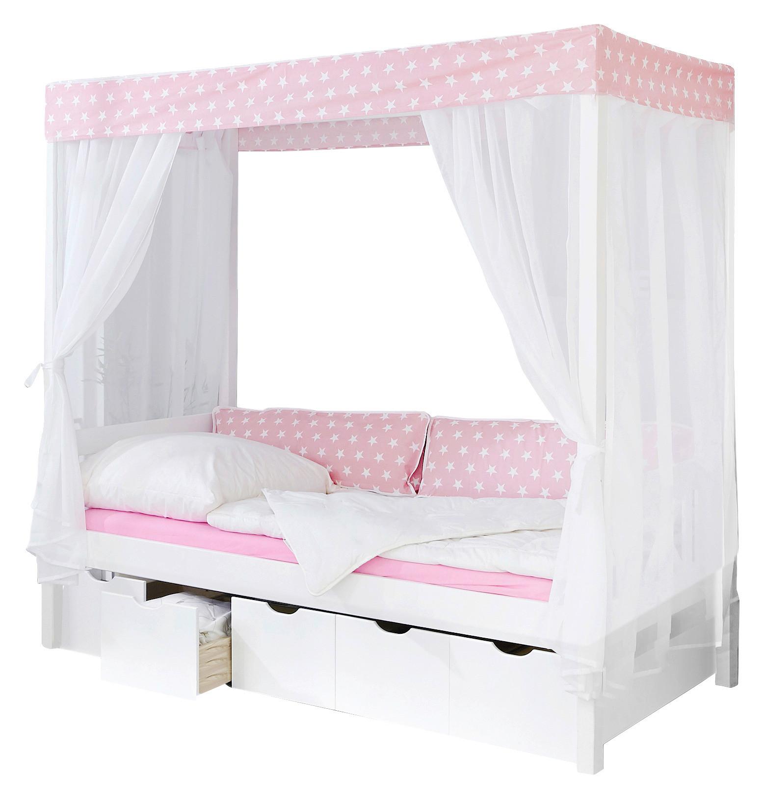 Postel s nebesy LINO závěs růžově-bílý - bílá/růžová, Moderní, dřevo (90/200cm) - MID.YOU