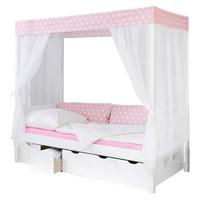 Posteľ s nebesami LINO záves ružovo-biely - biela/ružová, Modern, drevo (90/200cm) - MID.YOU