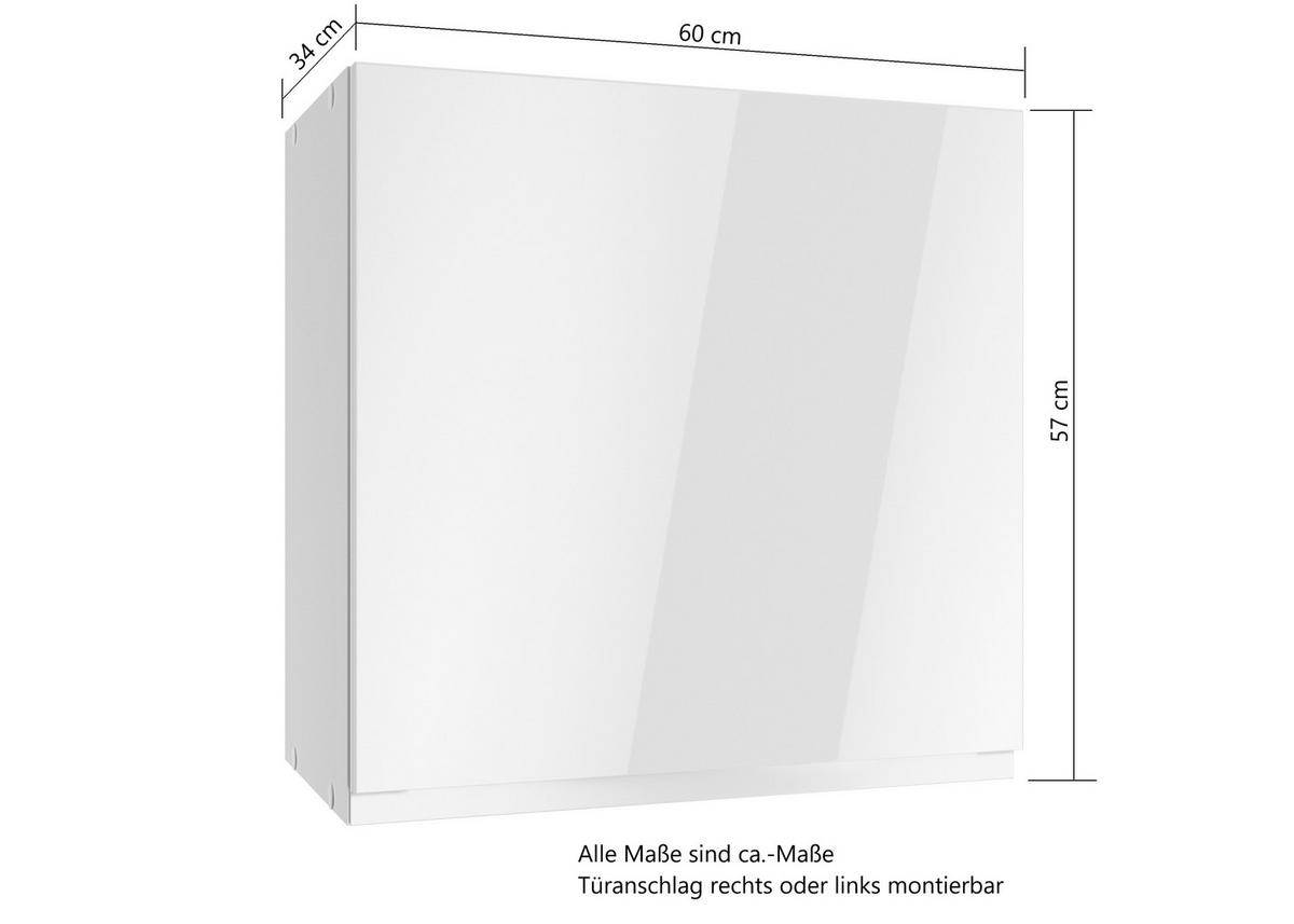 Küchenoberschrank Monza B: 60 Cm Weiß 1 Drehtüre - Weiß Hochglanz/Weiß, LIFESTYLE, Holzwerkstoff (60/57/34cm) - Held