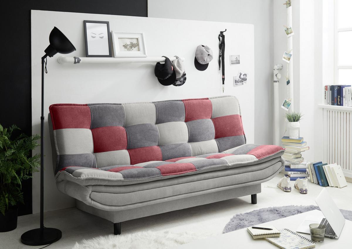 Schlafsofa Mit Bettkasten Patch, Mischgewebe - Schlammfarben/Beere, Basics, Holzwerkstoff/Textil (188/90/89cm) - MID.YOU