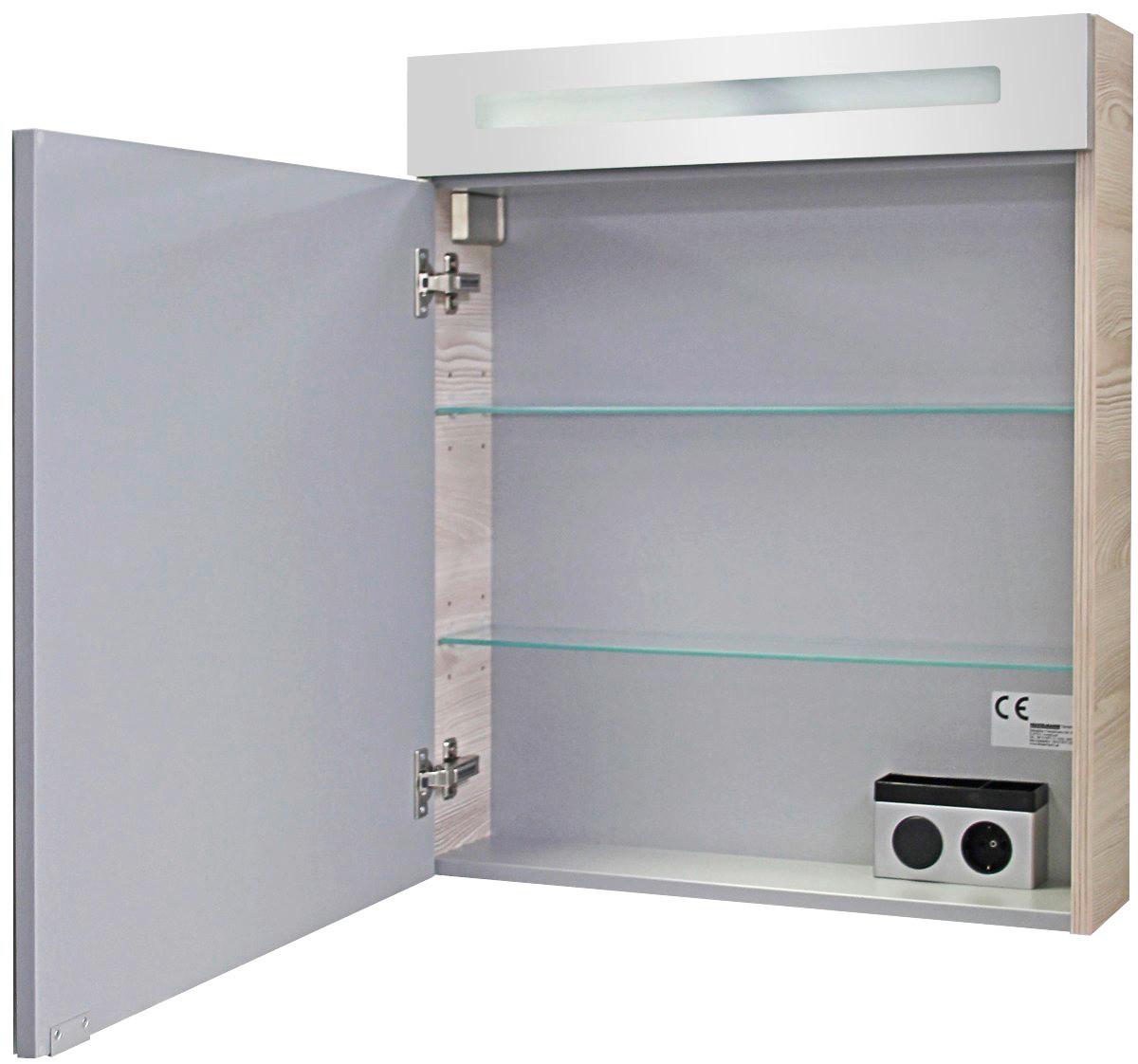 Spiegelschrank B.clever Mit Led 1-Türig Bxhxt: 60x71x16 Cm - Eschefarben, MODERN, Glas/Holzwerkstoff (60/71/16cm) - MID.YOU