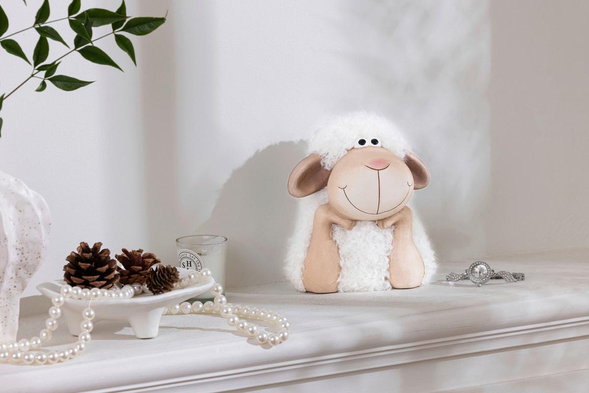 Dekoschaf Shawn - Creme/Weiß, KONVENTIONELL, Keramik/Textil (14/13,5/16cm) - Luca Bessoni