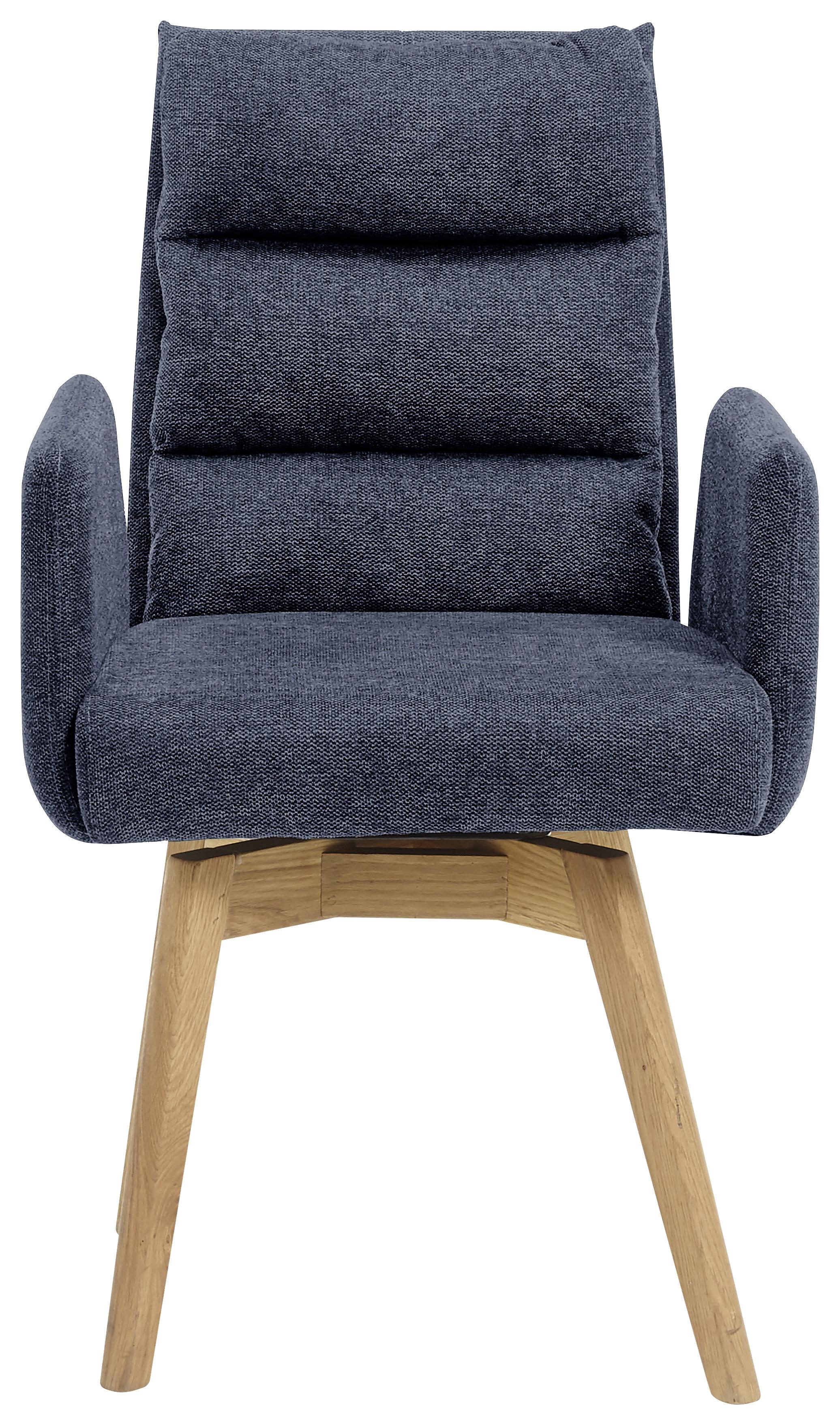 Armlehnstuhl Kampala Nachtblau Gepolstert - Eichefarben/Dunkelblau, Basics, Holz/Textil (60/92/65cm) - MID.YOU
