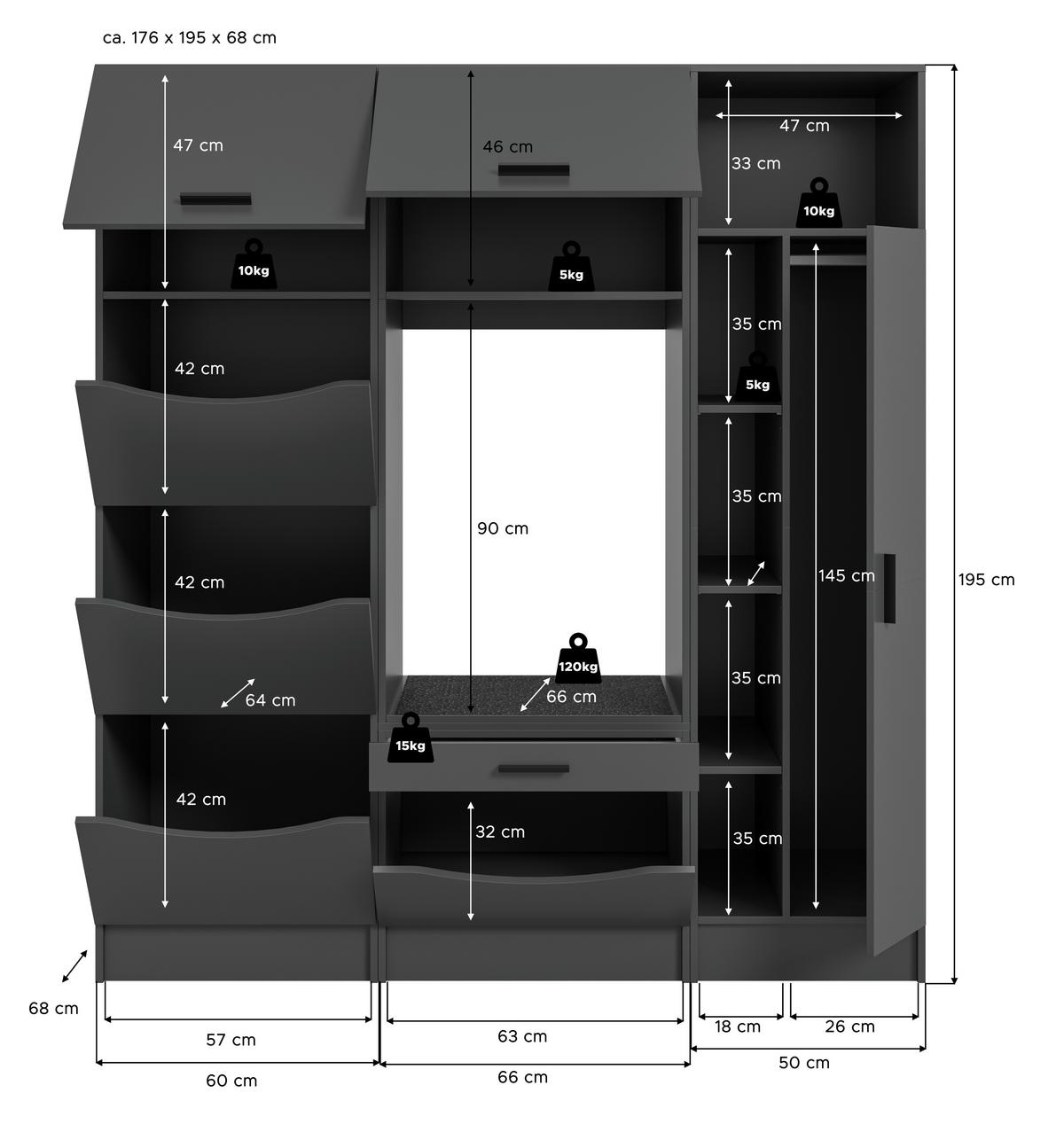Prádelna Free Antracit - antracitová, Basics, kompozitní dřevo (176/195/68cm) - MID.YOU