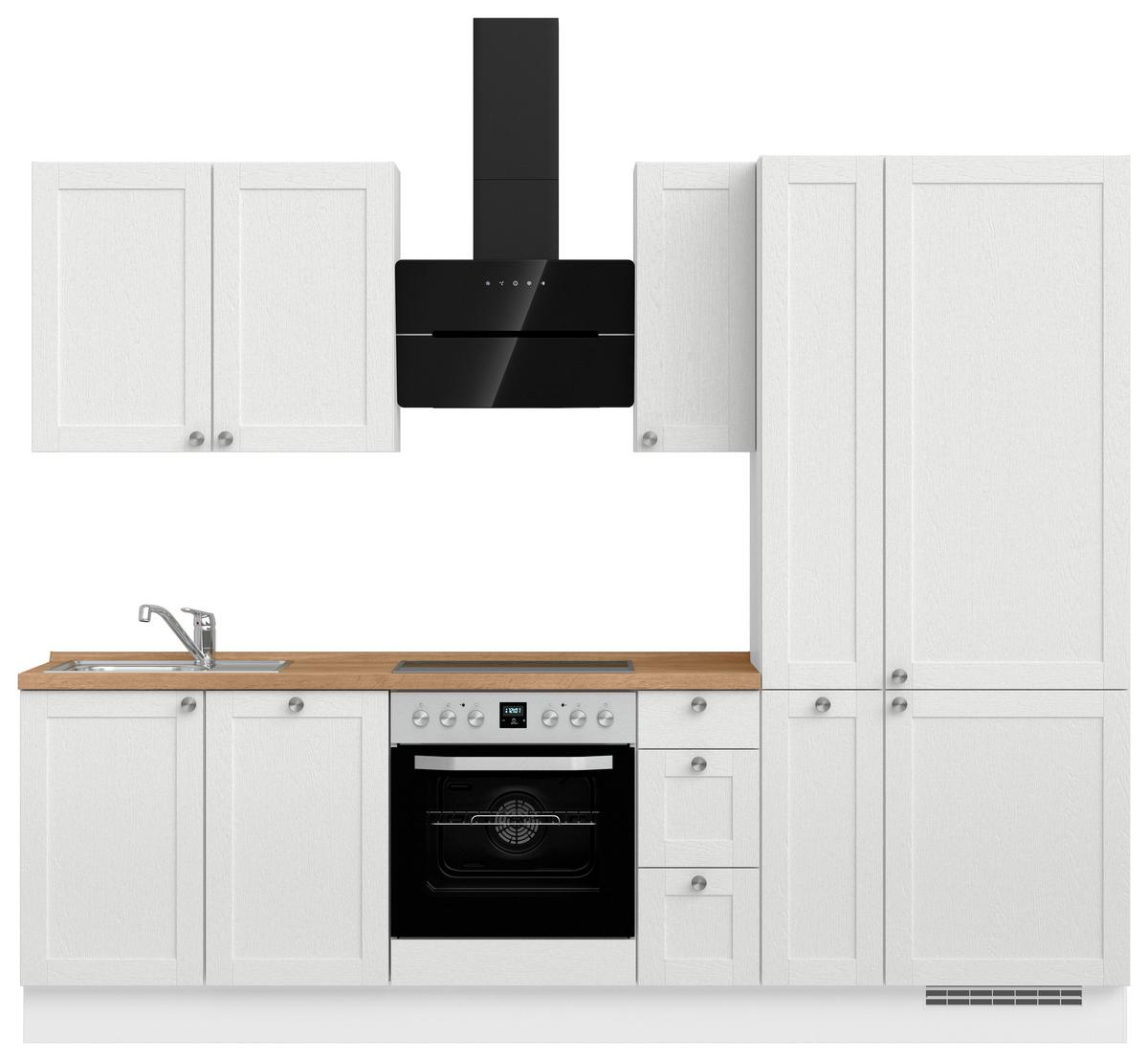 Kuchynská linka 270 cm, biela / dub Sierra - biela/farba ušľachtilej ocele, Romantik / Landhaus, kov/kompozitné drevo (270cm) - Nobilia