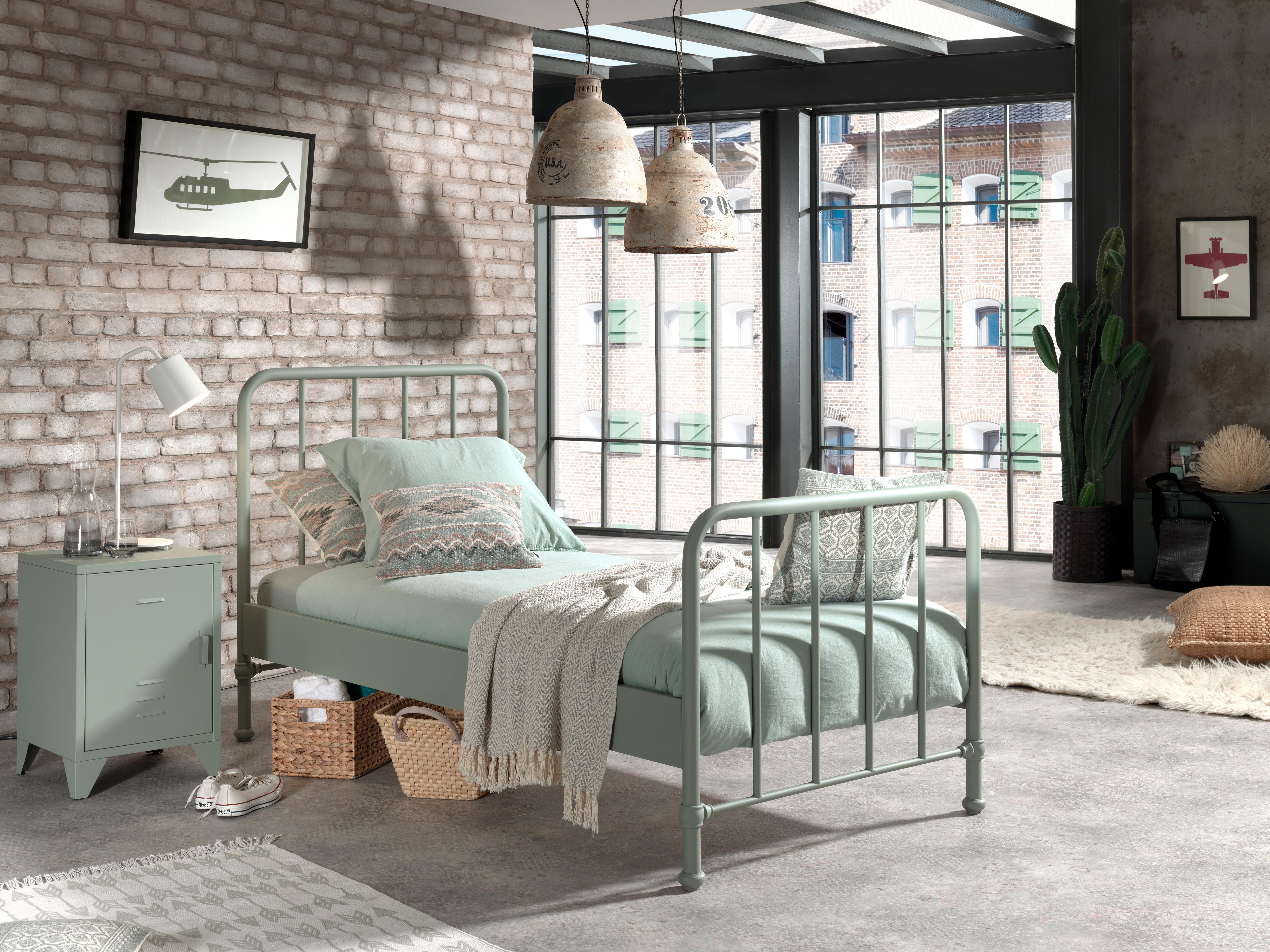 Postel pro děti a mládež BRONXX zelená matní - zelená, Moderní, kov/dřevo (90/200cm) - MID.YOU