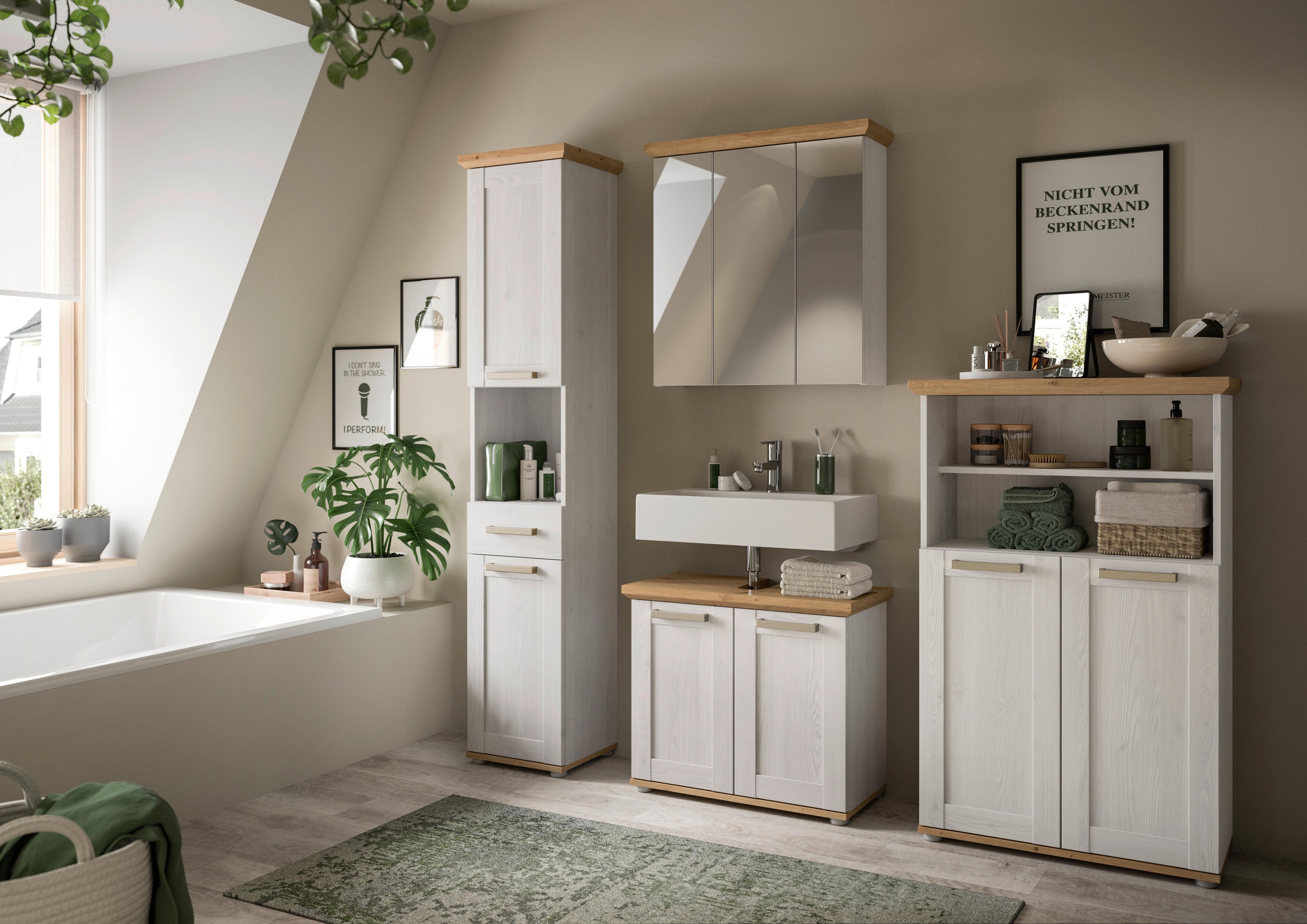 Badezimmer Verona Lärchefarben/Eiche D. B: 182cm - Silberfarben/Lärchefarben, Trend, Glas/Holzwerkstoff (182cm) - MID.YOU