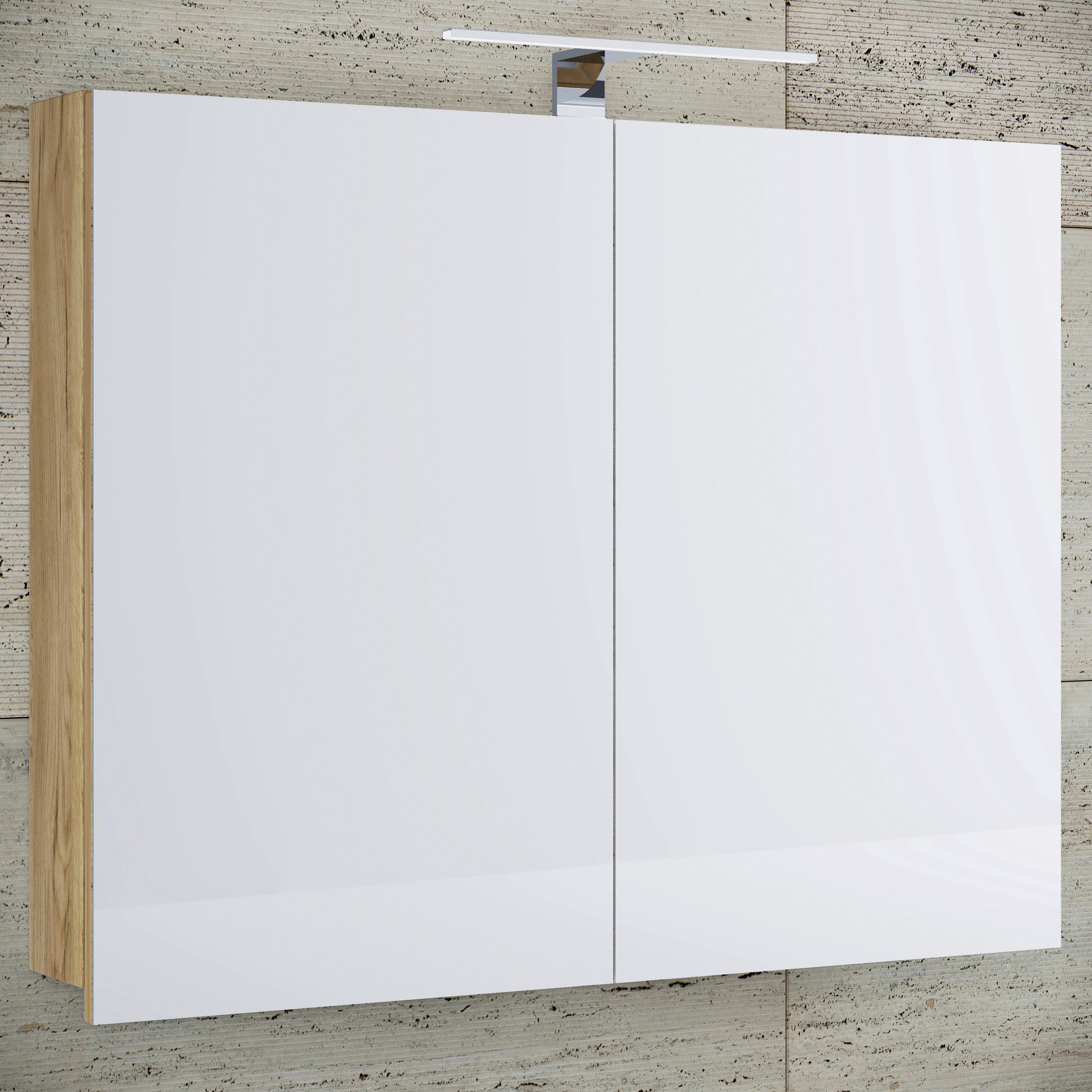 Spiegelschrank Badinos mit Led 2-Türig BxHxT: 60x59,2x12 cm - Honigeiche, MODERN, Glas/Holzwerkstoff (60/59,2/12cm) - MID.YOU