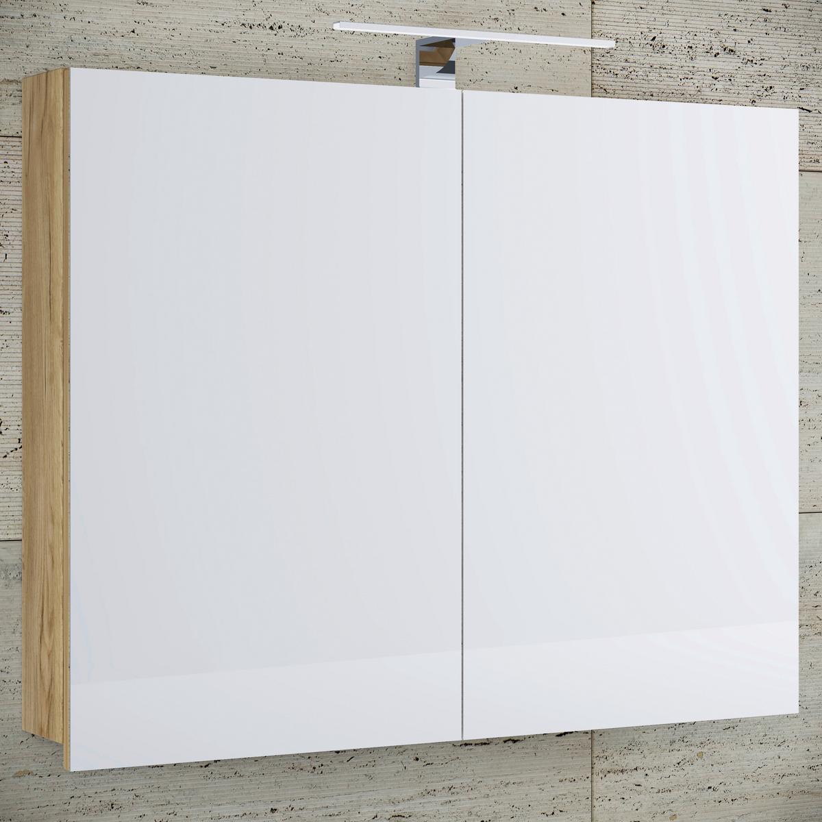 Spiegelschrank Badinos Mit Led 2-Türig Bxhxt: 60x59,2x12 Cm - Honigeiche, MODERN, Glas/Holzwerkstoff (60/59,2/12cm) - MID.YOU
