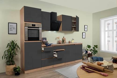 Küchenzeile Premium mit Geräten 280 cm Grau/Eiche Dekor Modern - Eichefarben/Grau, MODERN, Holzwerkstoff (280cm) - Respekta