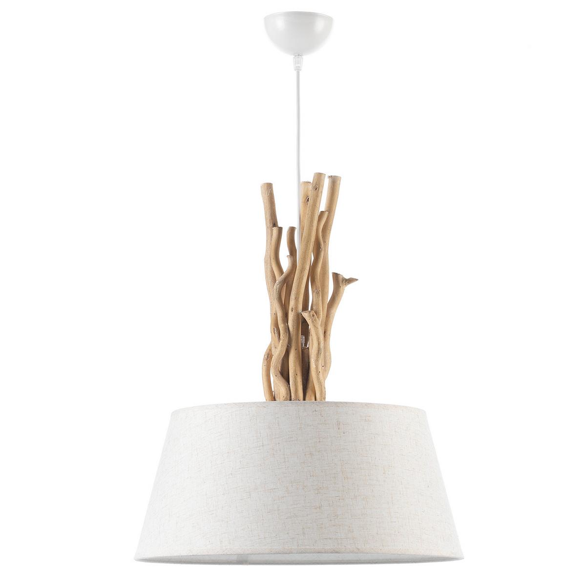 Hängeleuchte 5029/S - Hellbraun/Weiß, Natur, Holz/Textil (45/110cm)