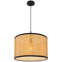 Hängeleuchte Grizzana H: 140 Cm 1-Flammig, Im Retro-Look - Schwarz/Naturfarben, Natur, Kunststoff/Metall (45/140cm) - Globo