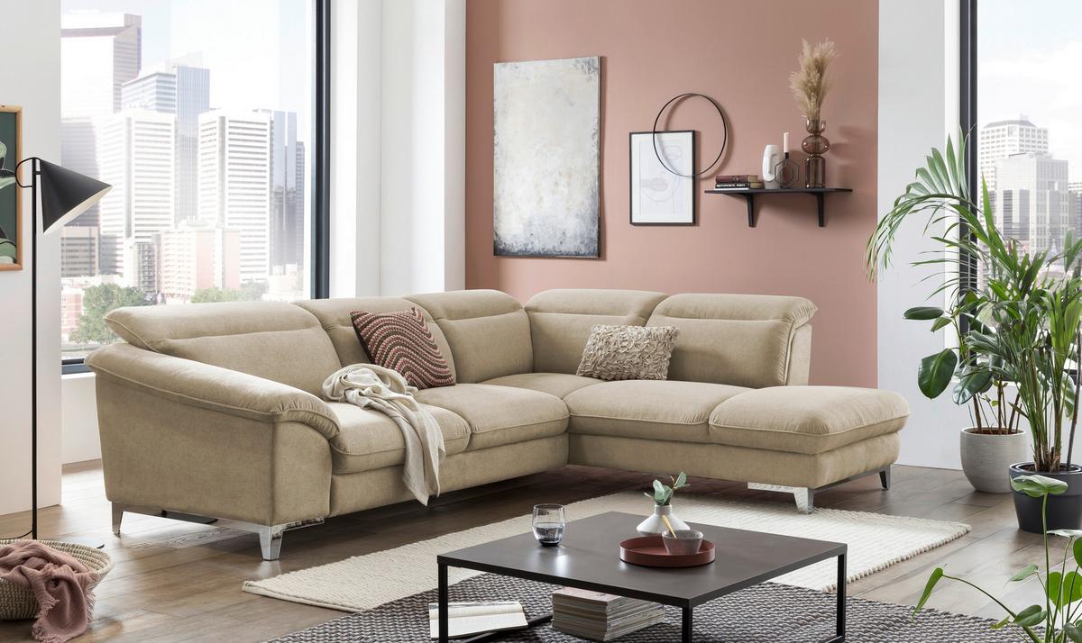 Ecksofa Mit Schlaffunktion Teresa Beige - Chromfarben/Beige, Design, Textil (293/232cm) - Livetastic
