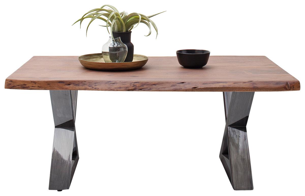 Couchtisch Holz Massiv Cartagena Walnuss/Nickelfarben - Walnussfarben/Nickelfarben, MODERN, Holz/Metall (110/45/70cm)