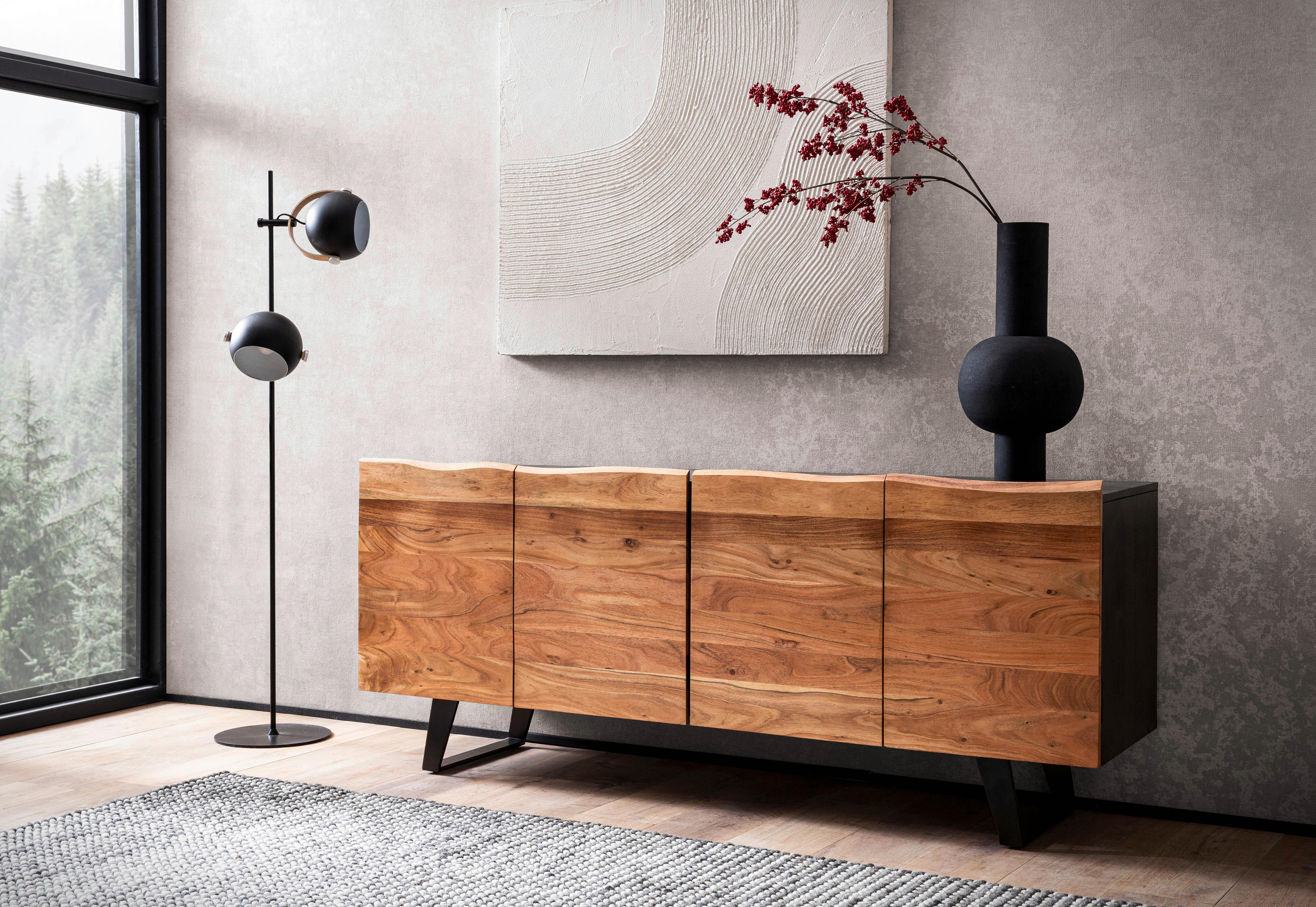 Sideboard Schwarz, Akaziefarben B: 180cm - Schwarz/Akaziefarben, Design, Holz (180/75/45cm) - MID.YOU