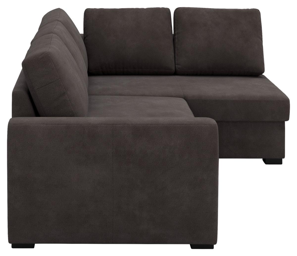 Ecksofa mit Bettfunktion Drift Microfaser braun, B: 253cm - Schwarz/Braun, Trend, Textil (253/154cm)