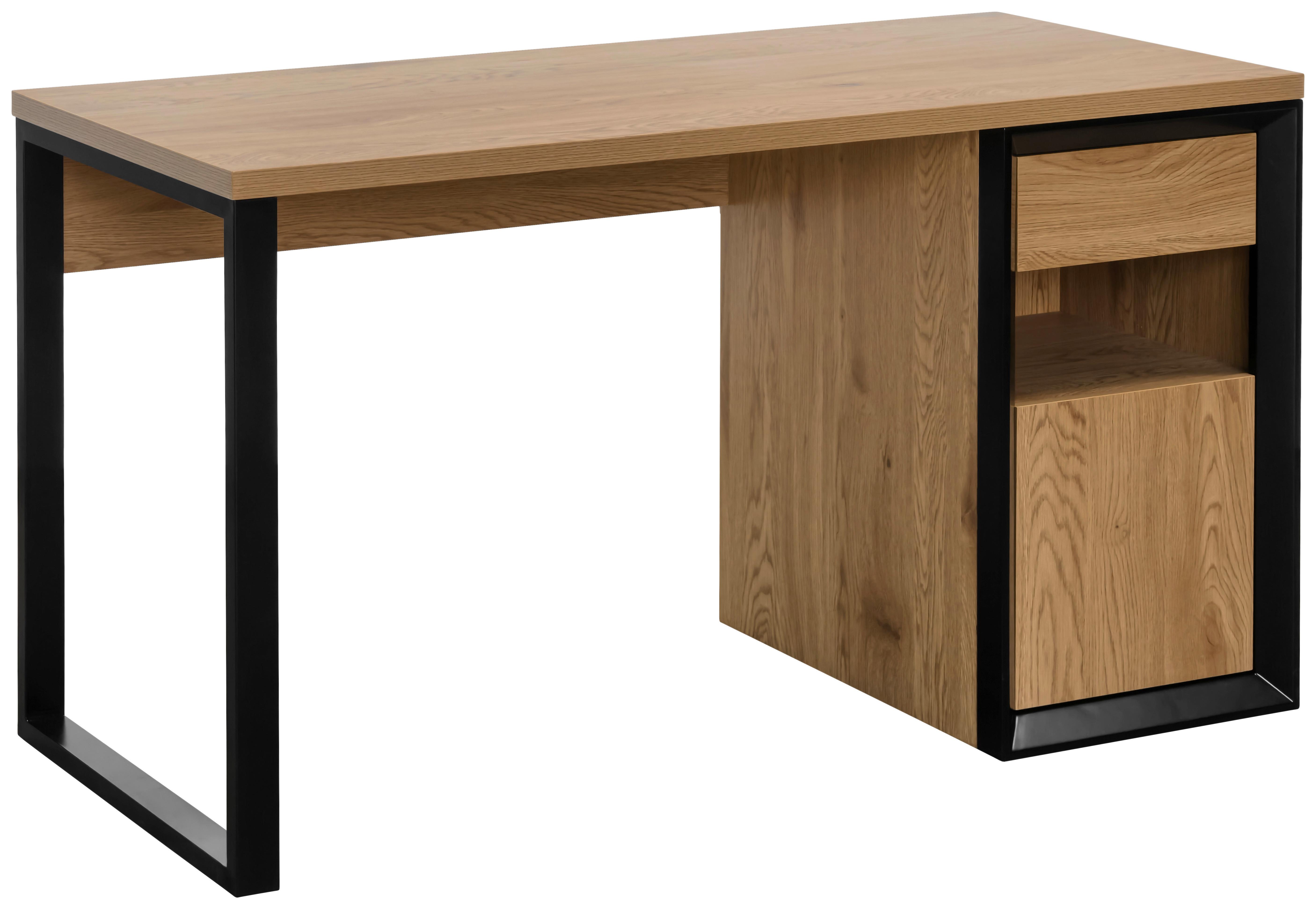 Schreibtisch Pluto Schwarz/Eichefarben L: 140 cm - Eichefarben/Schwarz, MODERN, Holzwerkstoff/Metall (140/59/76cm) - Livetastic