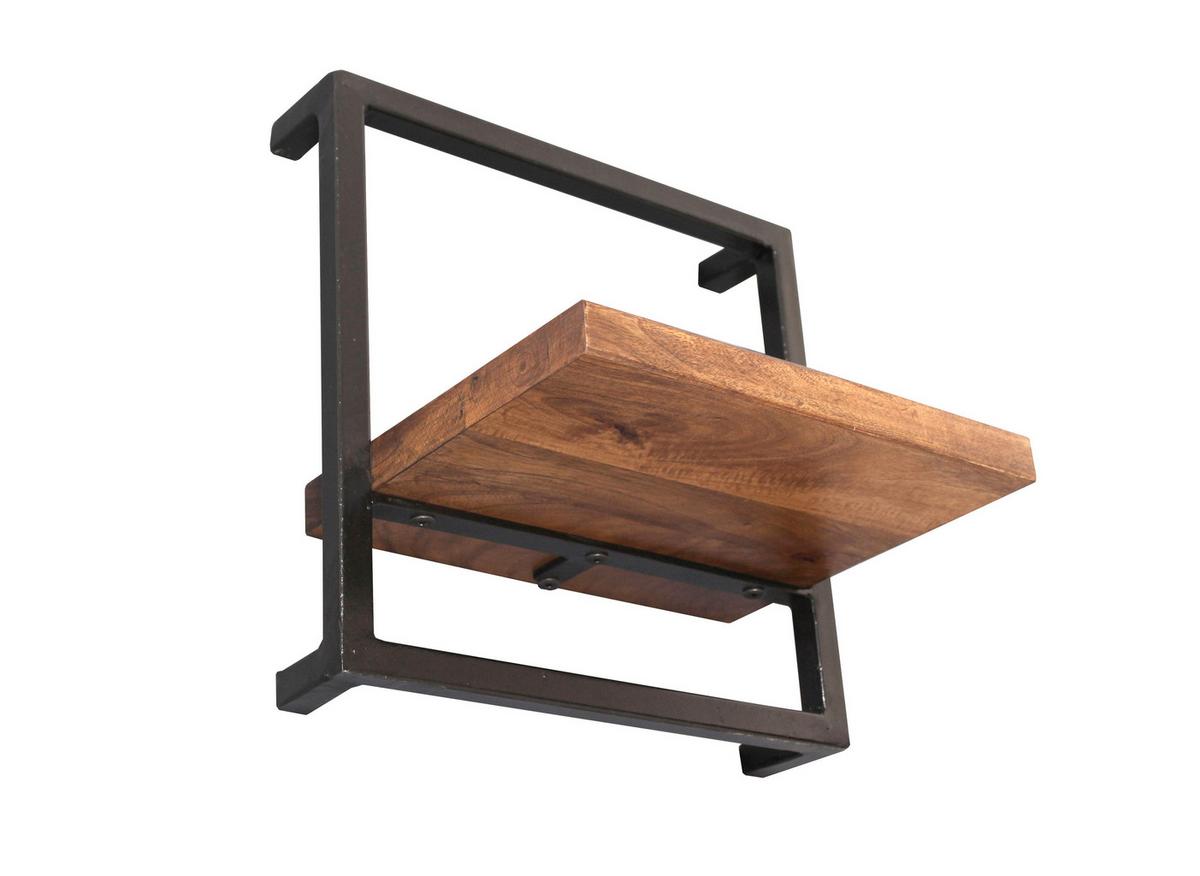 Wandregal Mangoholz/Schwarz B: 35cm - Schwarz/Naturfarben, Design, Holz/Metall (35/35/25cm) - MID.YOU
