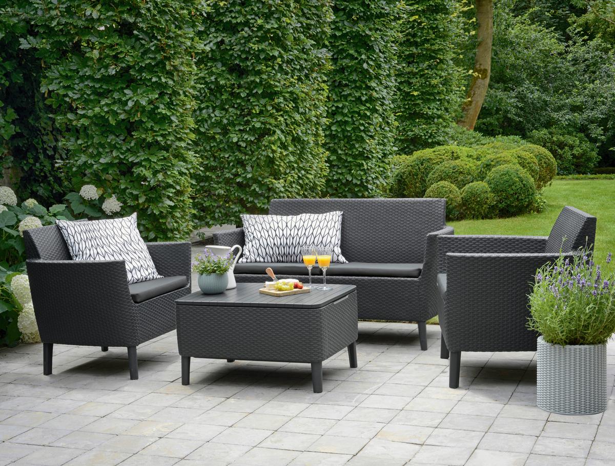 Kerti Bútor Garnitúra Salemo - grafitszürke, műanyag (133/67/76cm) - Mömax