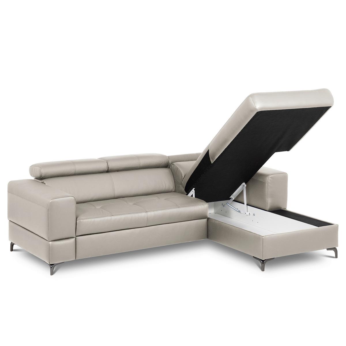 Ecksofa Torino Teilleder Platinfarben 247x173 - Platinfarben/Schwarz, Design, Leder/Textil (247/173cm) - Livetastic