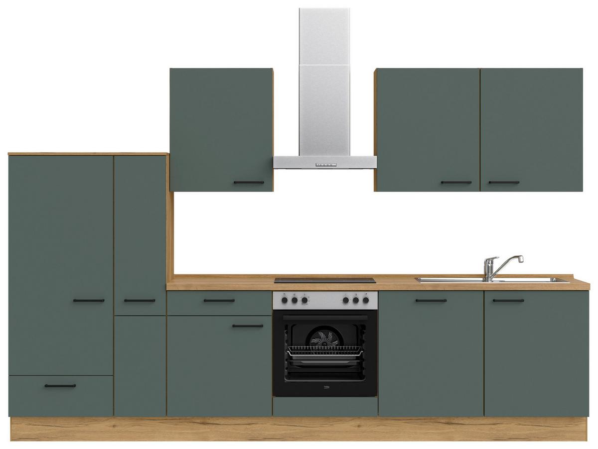 Küchenleerblock Easytouch Low-Line, L11 Links - Dunkelgrün/Eichefarben, MODERN, Holzwerkstoff (330cm) - Nobilia