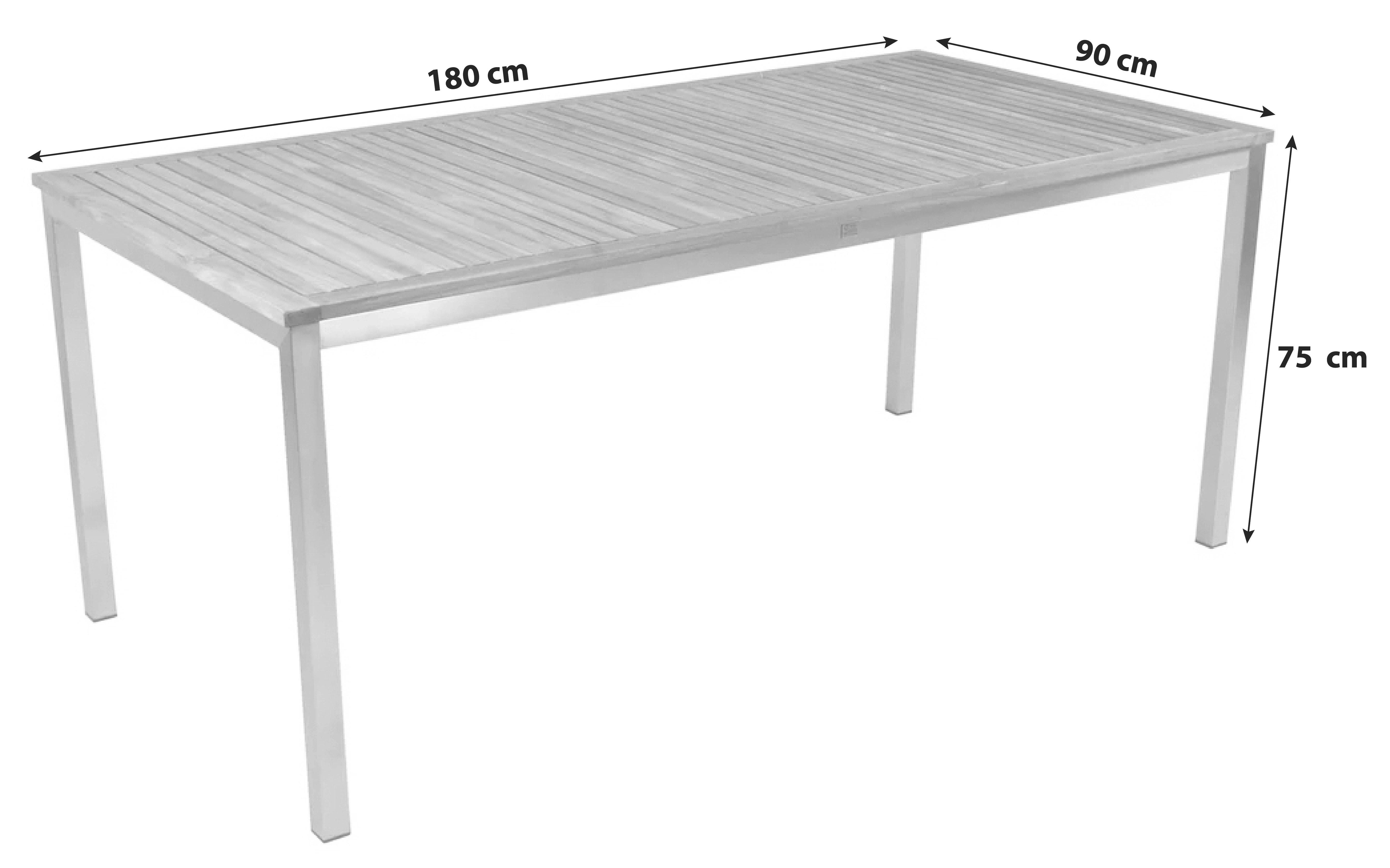 Gartentisch Denver Teakholz/Edelstahl L 90 cm - Silberfarben/Teakfarben, MODERN, Holz/Metall (180/90/75cm) - Gardenson