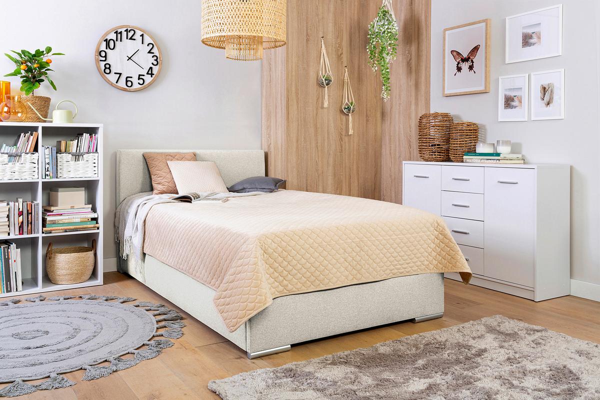 Polsterbett mit Matratze 120x200 Cosi Sandfarben - Sandfarben/Chromfarben, KONVENTIONELL, Holz/Textil (120/200cm)