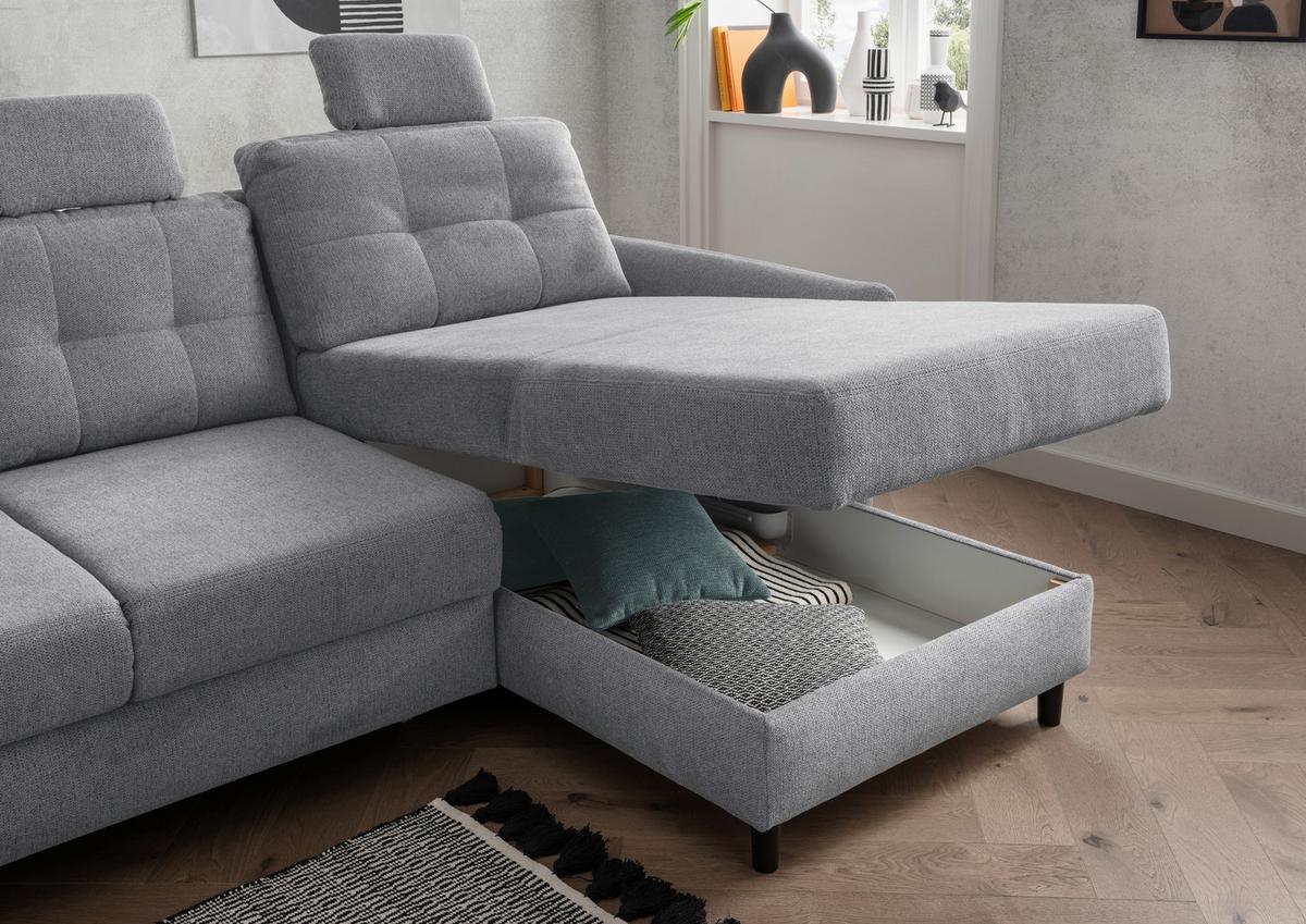 Ecksofa Brizzini Silberfarben S: 250-280/176 Cm - Mintgrau/Silberfarben, MODERN, Holz/Textil (250-280/176cm) - Livetastic