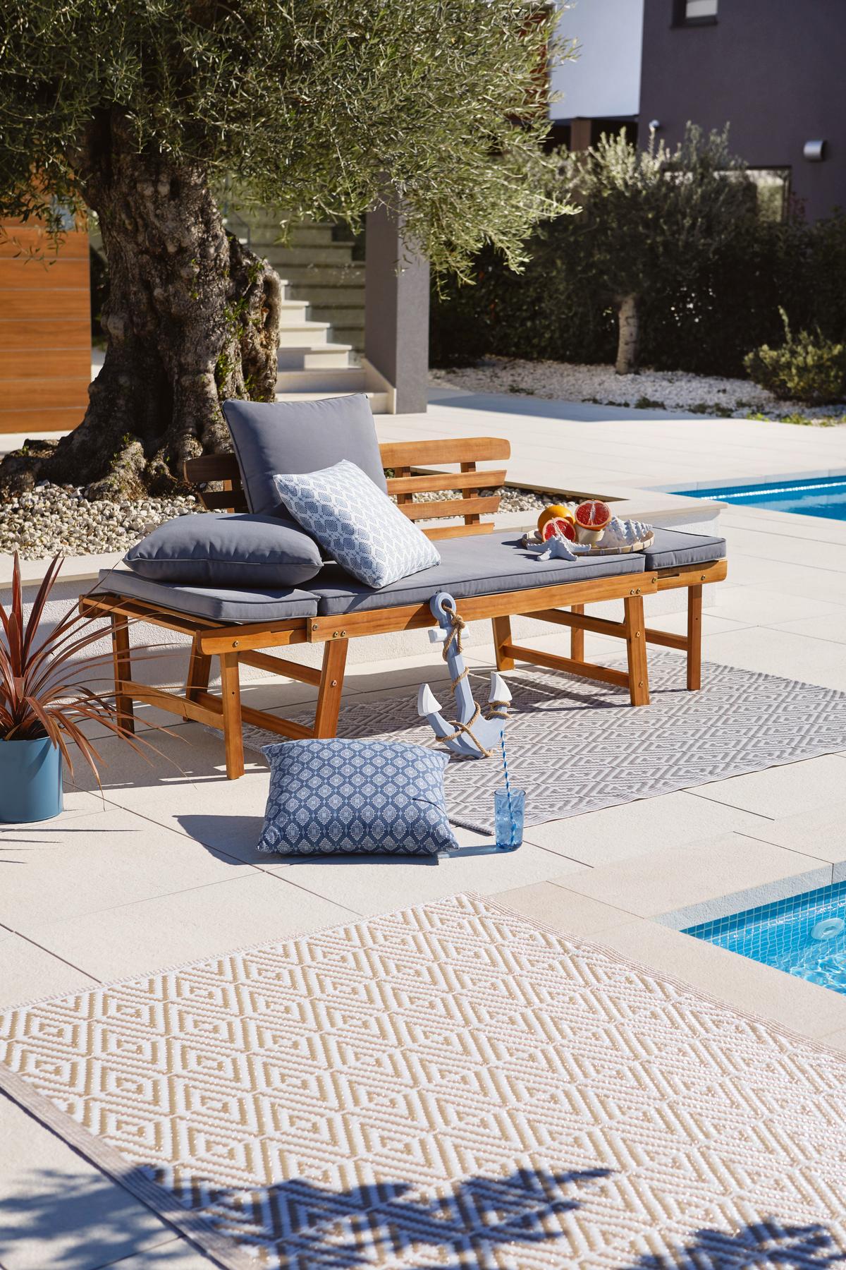 Kerti Pad Bali - akáciaszínű/szürke, Modern, textil/fa (190/75/68cm) - James Wood