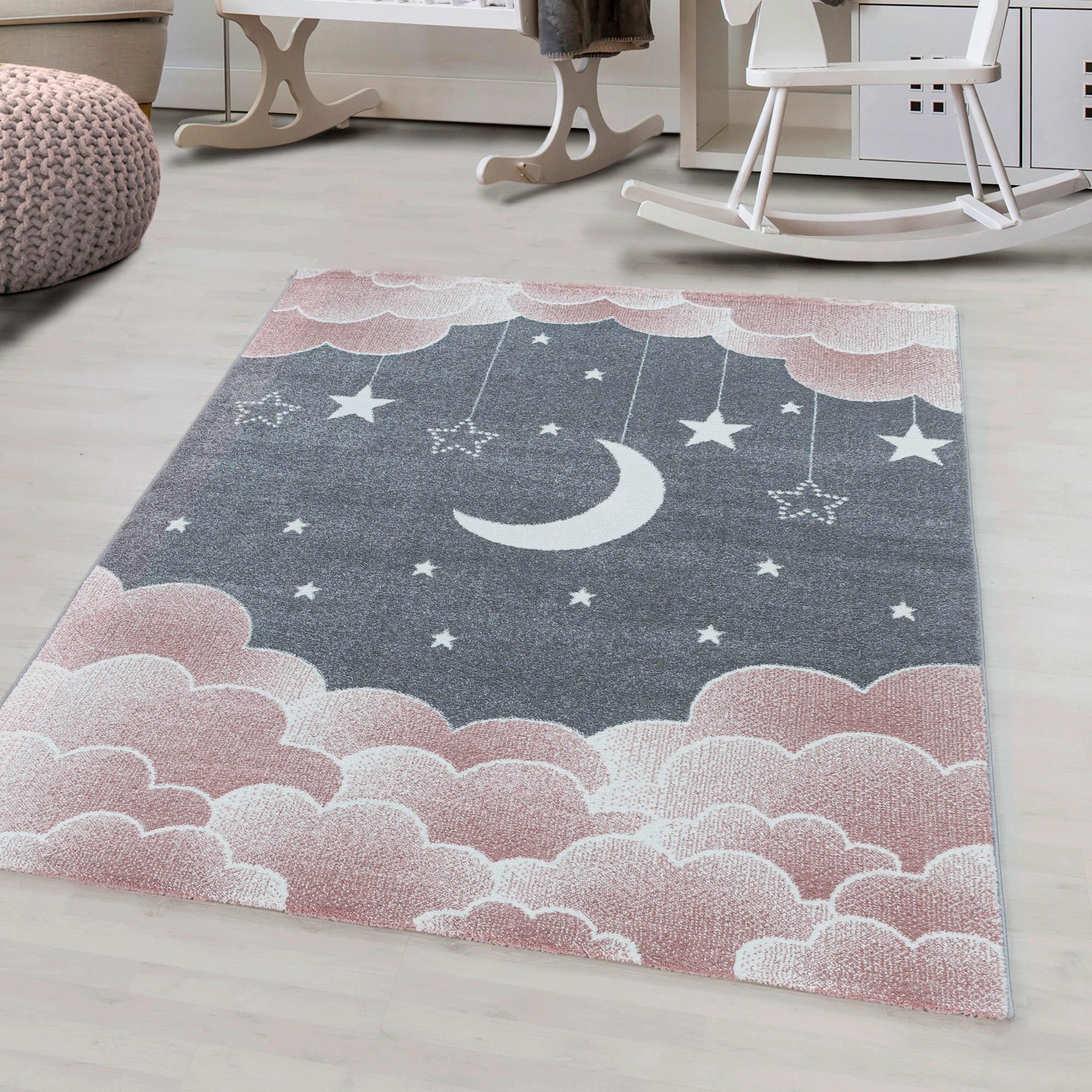 Kinderteppich Wolken-Mond Rosa Funny Pink 160x230 cm - Pink, Trend, Textil (160/230cm)