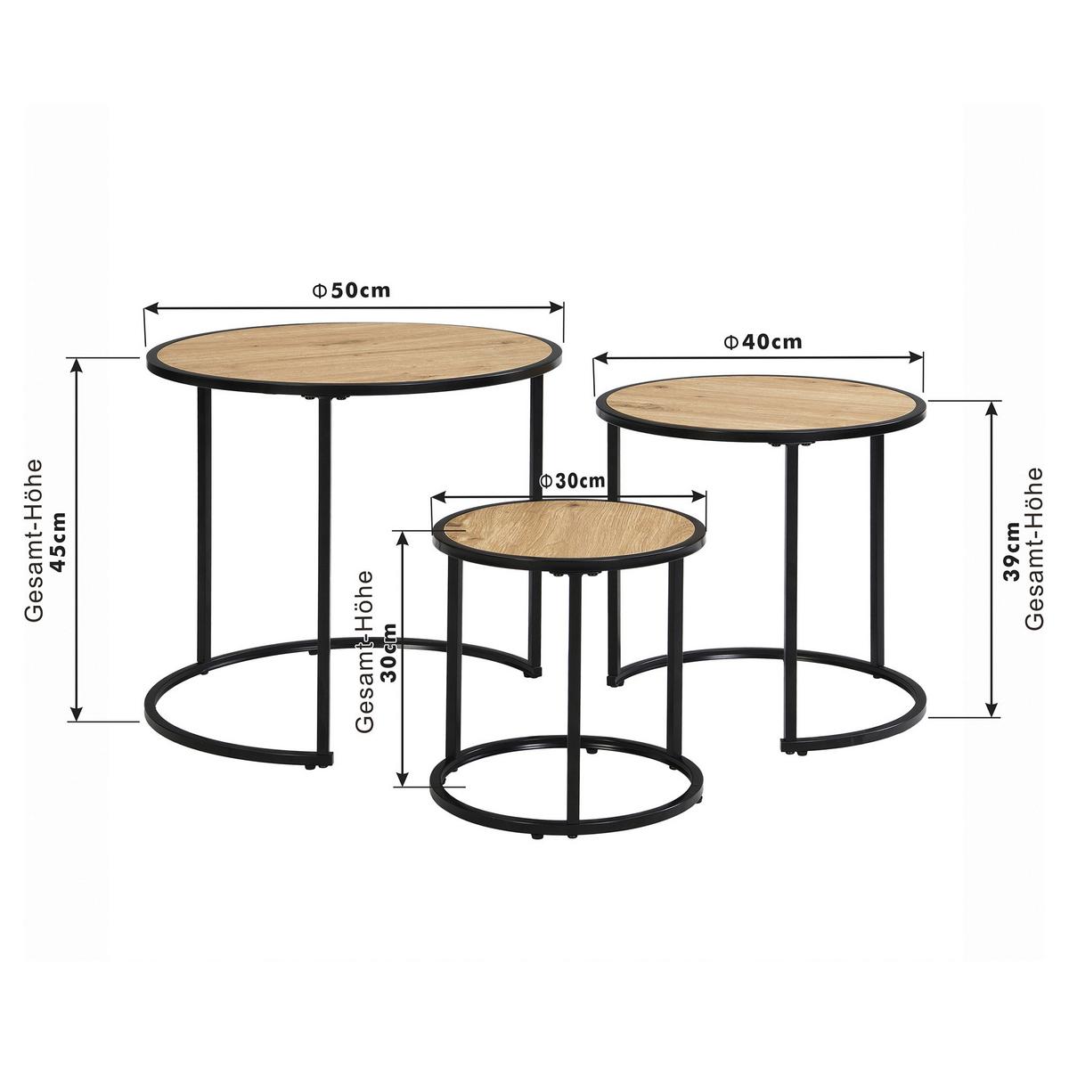 Beistelltisch Milan 3 - Schwarz/Eiche Artisan, MODERN, Holzwerkstoff/Metall (50/45/50cm)