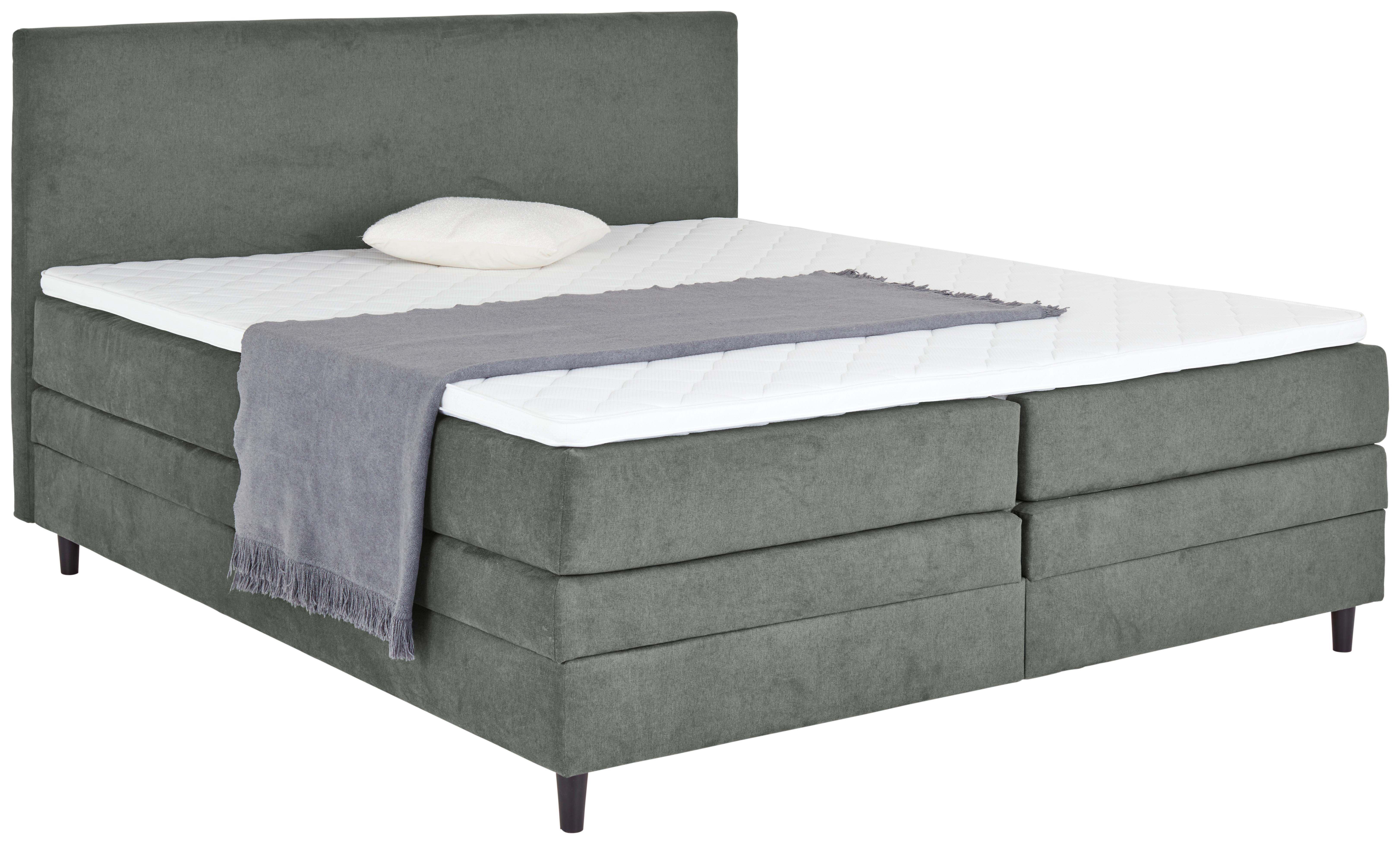 Boxspringbett Mit Topper & Bettkasten 180x200 Kleopatra - Dunkelgrau, KONVENTIONELL, Holz/Holzwerkstoff (180/200cm) - Ondega