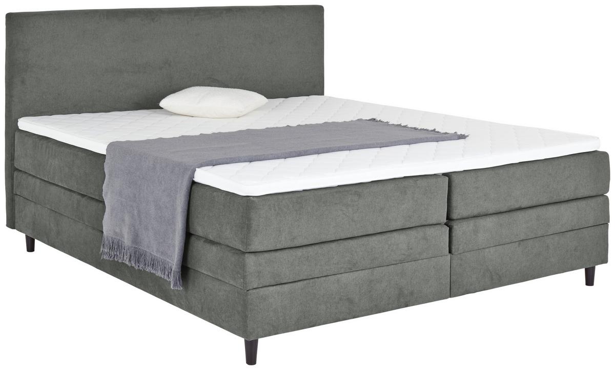 Boxspringbett mit Topper & Bettkasten 160x200 Kleopatra - Dunkelgrau, KONVENTIONELL, Holz/Holzwerkstoff (160/200cm) - Ondega