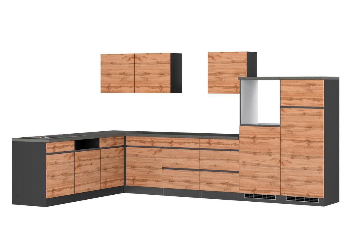 Eckküche Turin Ohne Geräte 360x240 Cm Graphit/eiche Dekor - Eiche Wotan, Design, Holzwerkstoff (360cm) - Held