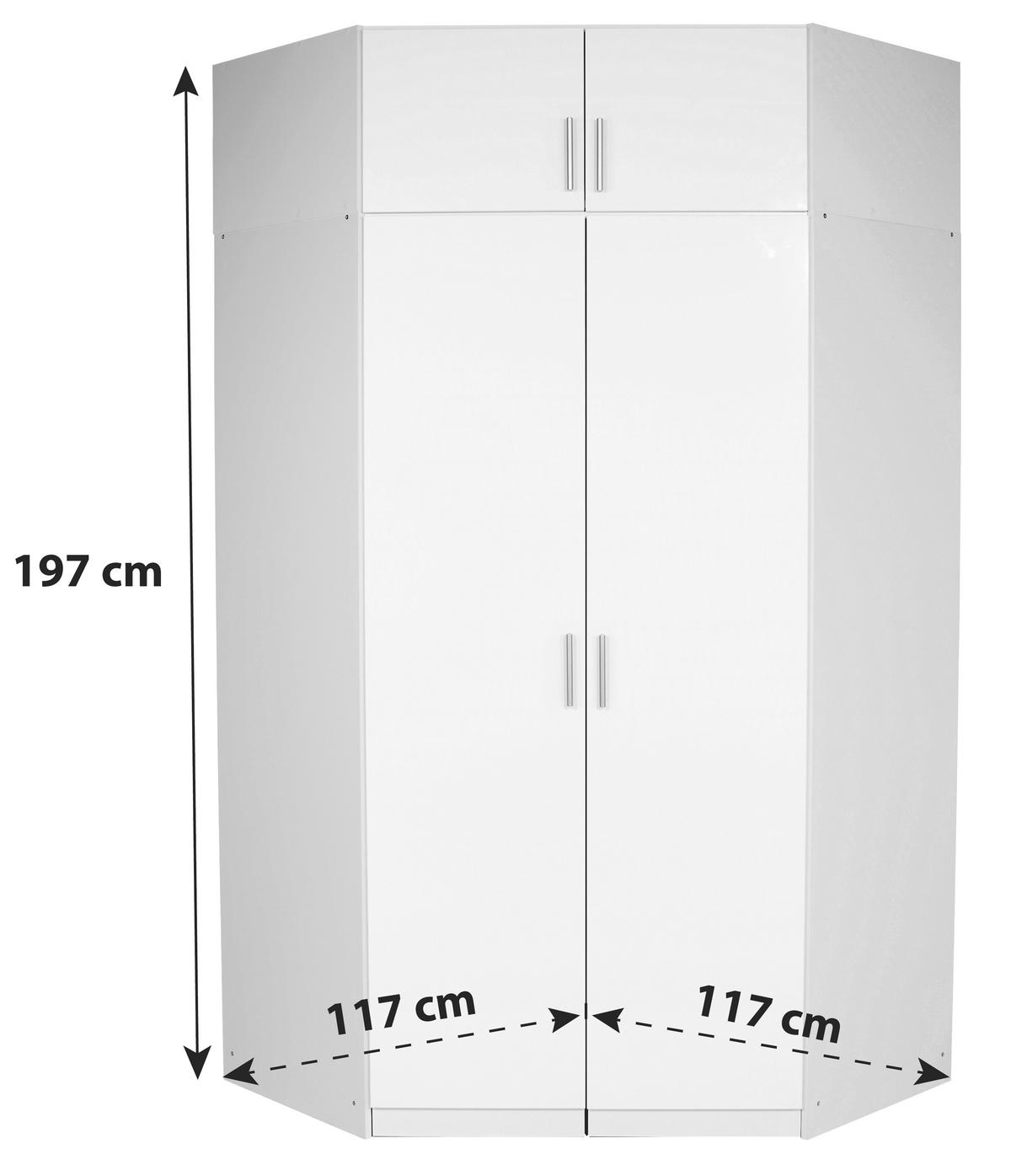 Eckschrank 117 cm Celle, Weiß Hochglanz - Weiß Hochglanz/Weiß, MODERN, Holzwerkstoff (117/197/117cm)