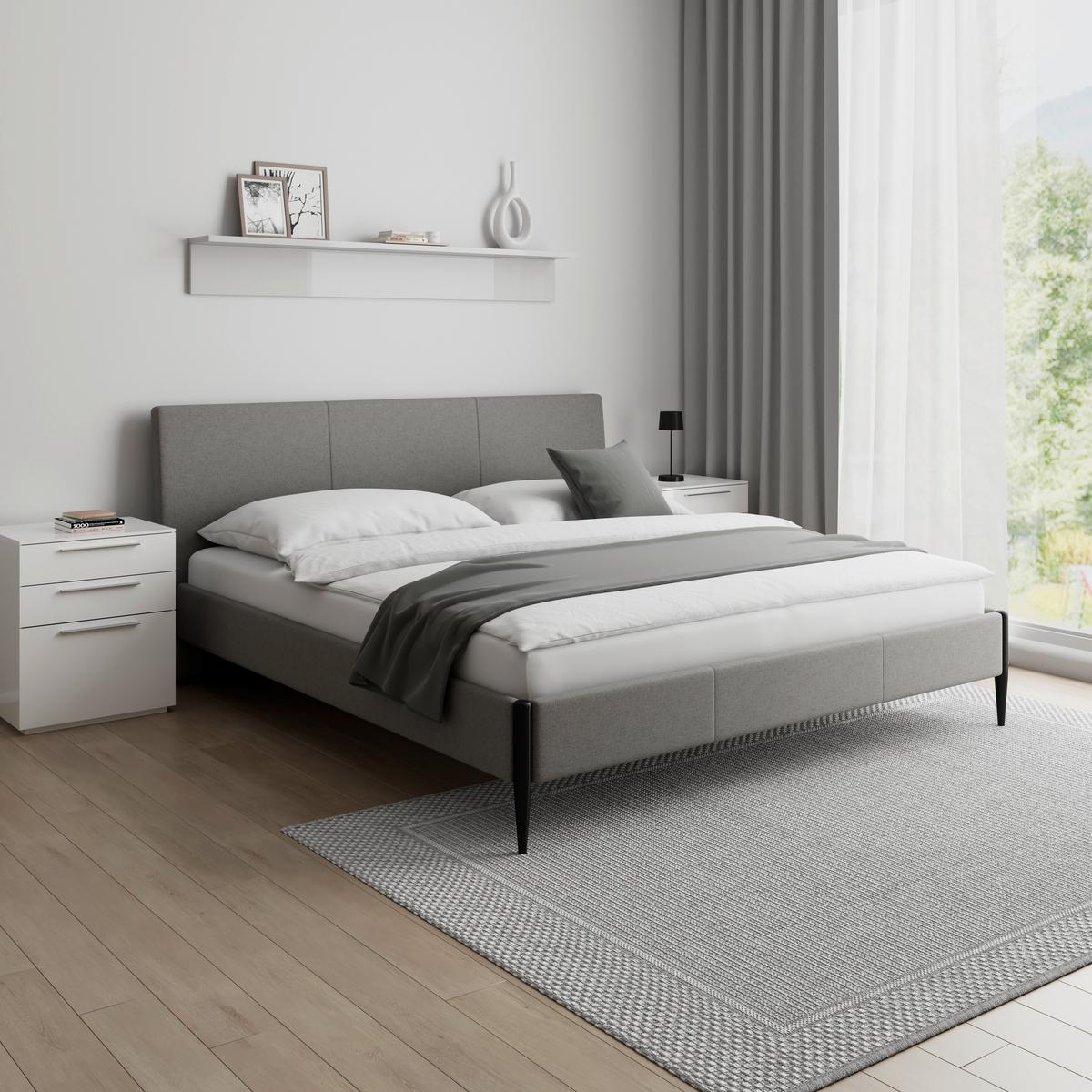 Čalouněná postel MELISA 180x200 cm, šedá - šedá/černá, Moderní, kov/dřevo (180/200cm) - Bessagi Home