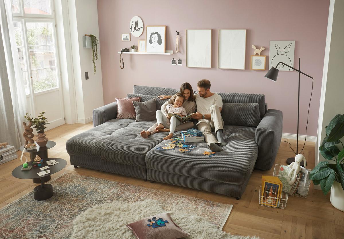 Mega pohovka LOVESEAT antracit - černá/antracitová, Konvenční, kompozitní dřevo/textil (292/90/194cm) - MID.YOU
