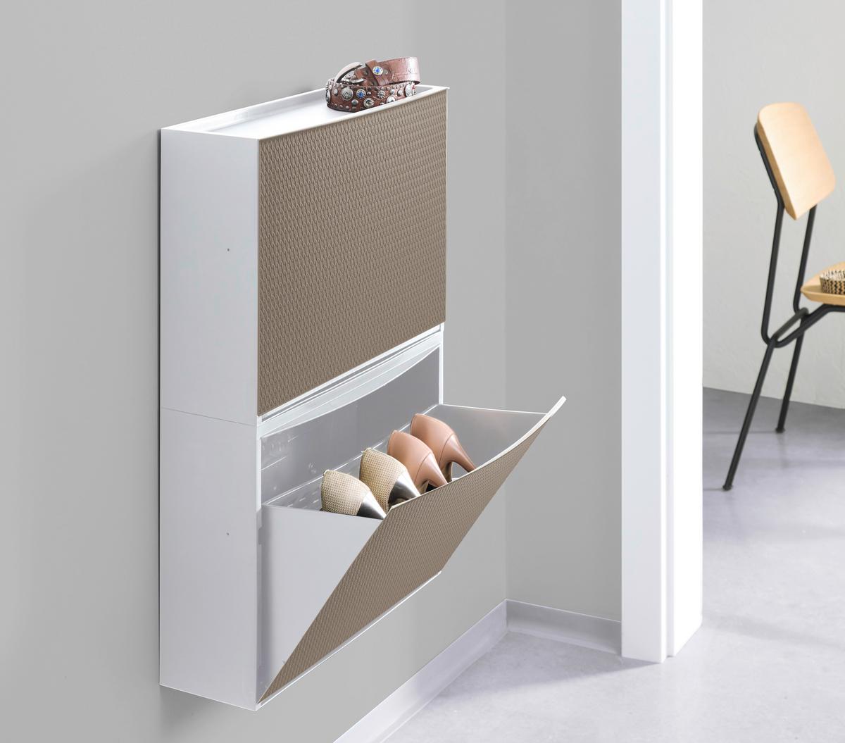 Schuhkipper Strick 2-3 Paare Taupe/weiß B: 16 Cm - Taupe/Weiß, Basics, Kunststoff (51,5/16/39cm)