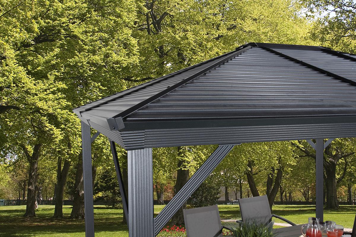 Pavillon Ventura 296x261cm Wetterfest, Mit Vorhängen - Anthrazit, Basics, Metall (296/261cm)