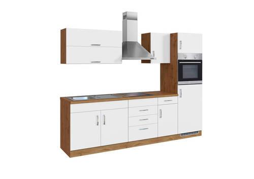 Küchenzeile Sorrento Mit Geräten 270cm Weiß/Eiche Dekor - Eiche Wotan/Weiß, MODERN, Holzwerkstoff (270cm) - Held
