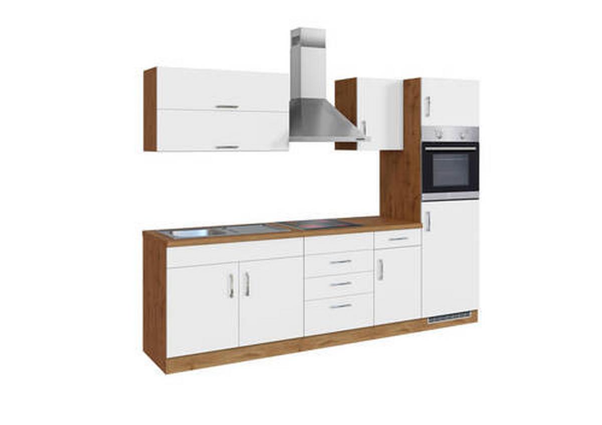 Küchenzeile Sorrento Mit Geräten 270cm Weiß/Eiche Dekor - Eiche Wotan/Weiß, MODERN, Holzwerkstoff (270cm) - Held