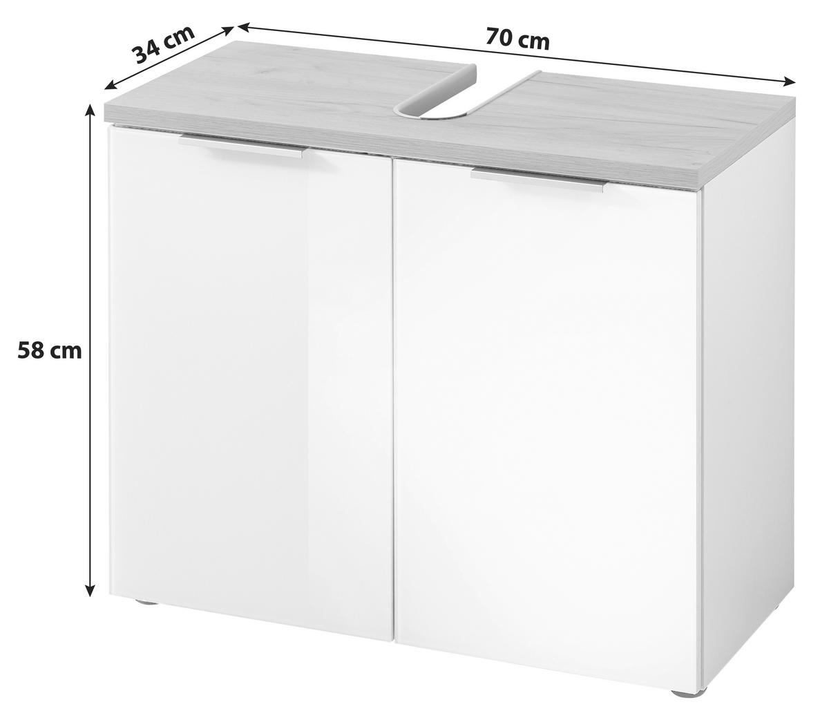 Waschbeckenunterschrank Gw-Pescara B: 70 Cm Weiß Dekor - Eichefarben/Schwarz, Design, Glas/Holzwerkstoff (70/58/34cm) - Germania