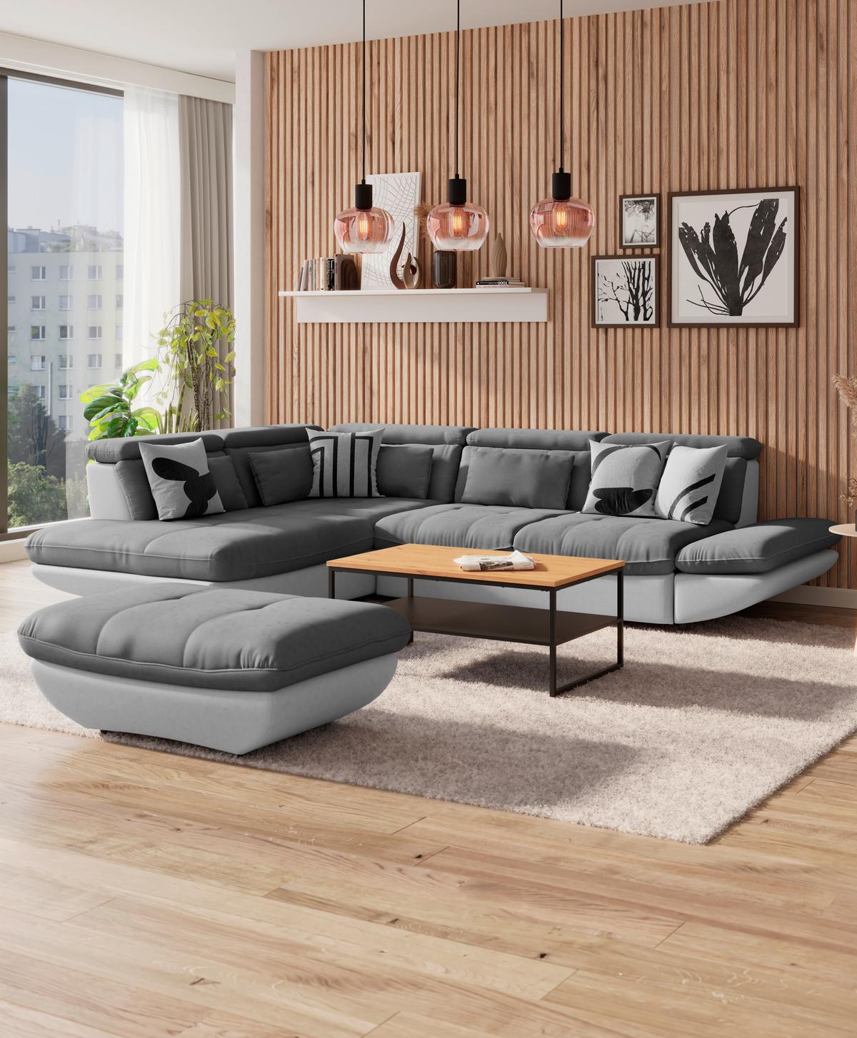 SEDACÍ SOUPRAVA PARK - černá/světle šedá, Moderní, textil/plast (311/233cm) - Luca Bessoni