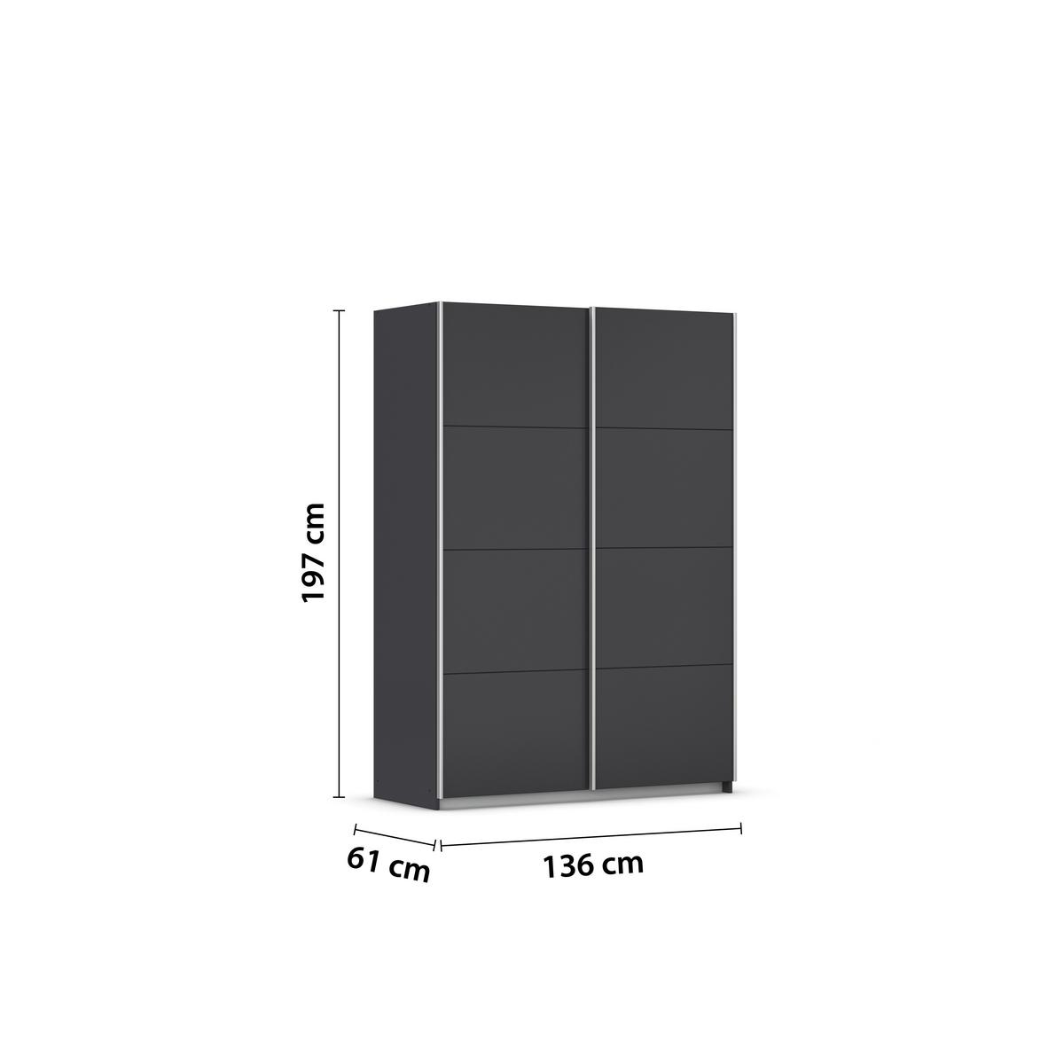 Schwebetürenschrank Subito - Graphitfarben, MODERN, Holzwerkstoff (136/197/61cm) - Rauch Möbel