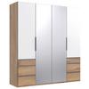 Drehtürenschrank Mit Spiegel 200cm Level 36a, Eichendekor - Eichefarben/Silberfarben, MODERN, Glas/Holzwerkstoff (200/216/58cm) - MID.YOU